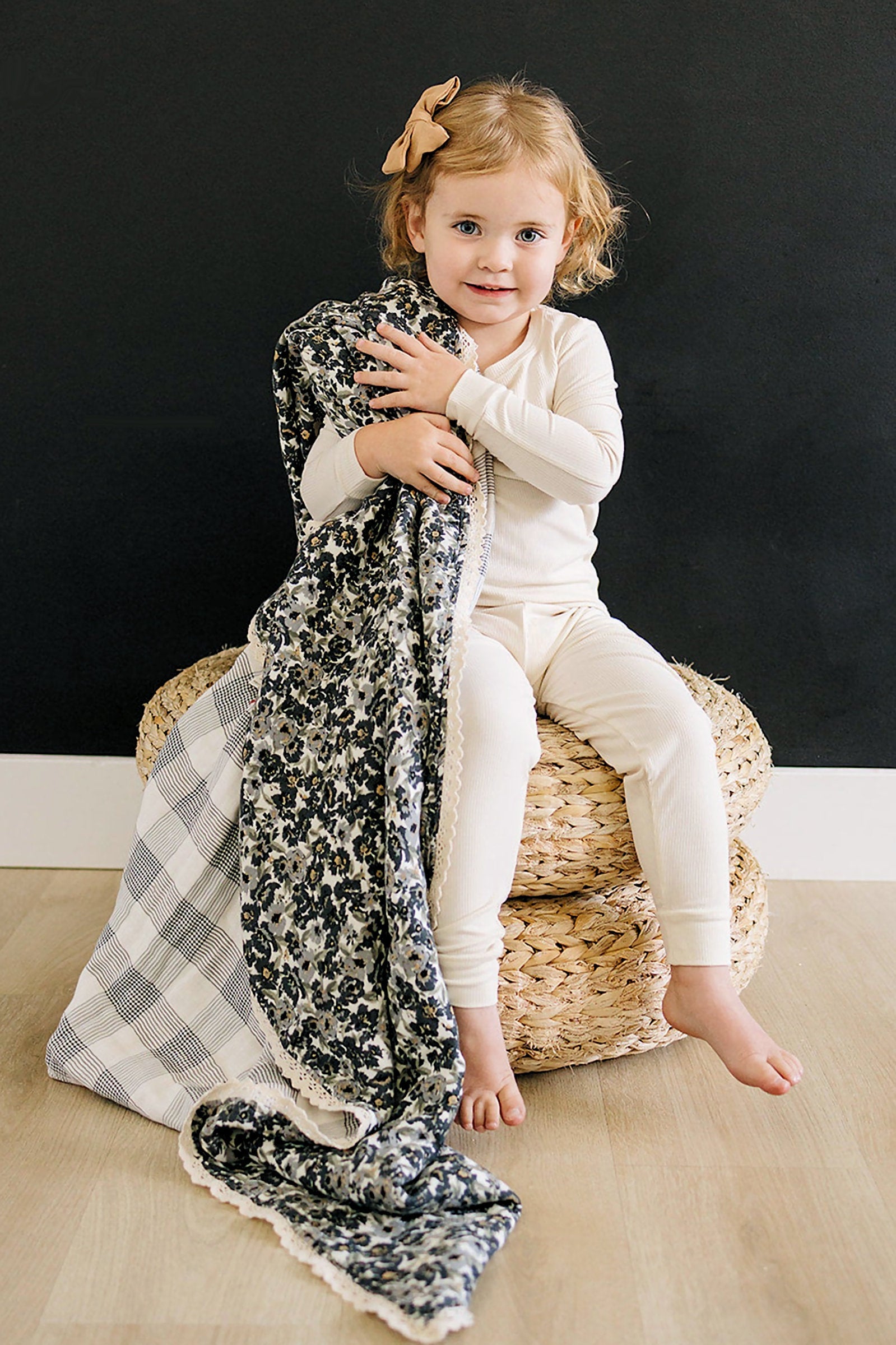 Liberty Floral + Coastal Plaid Lace Crib Lightweight Muslin Crib Quilt, 100% Cotton, Baby Essentials