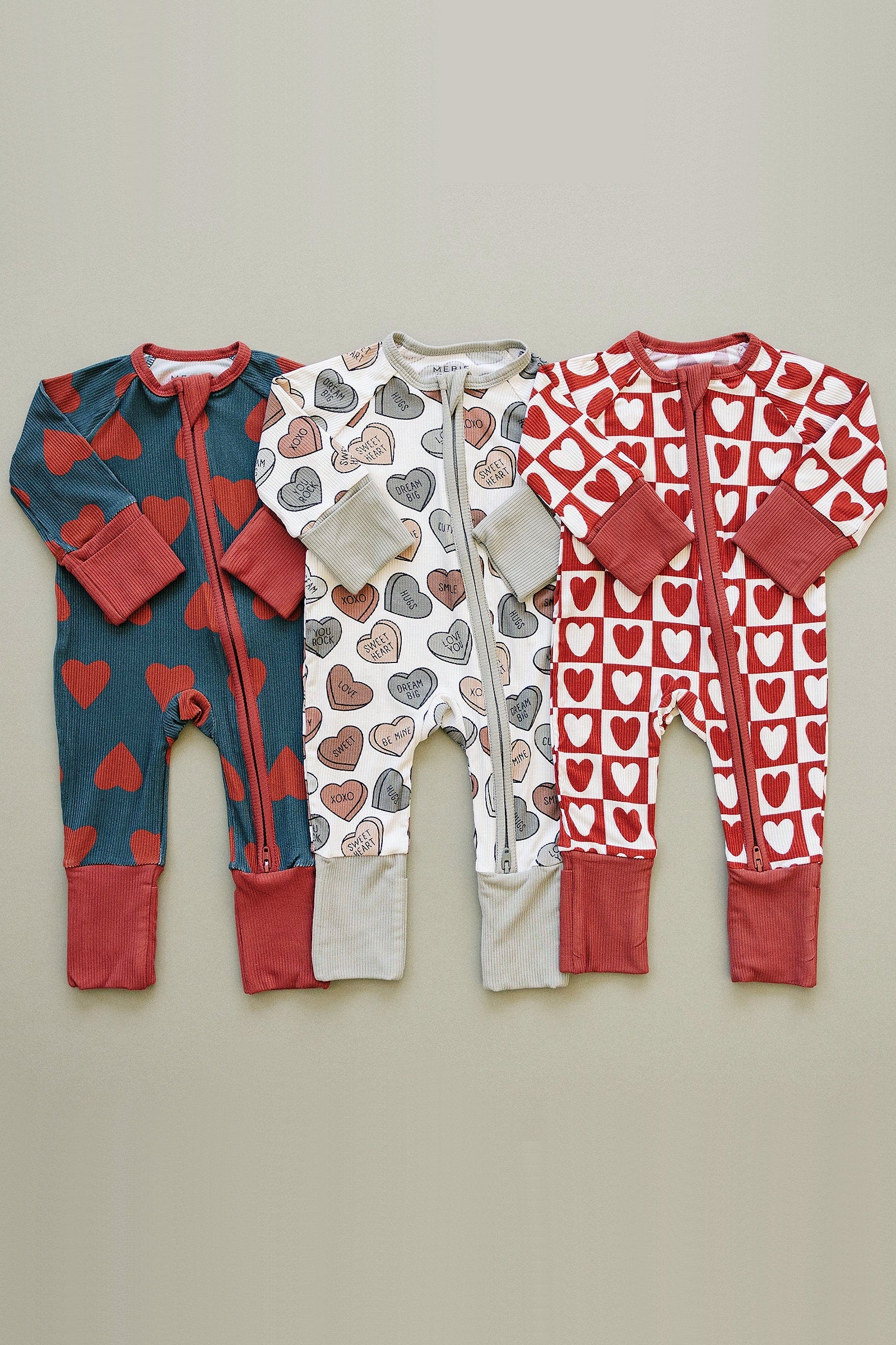 Navy + Red Hearts Ribbed Zipper Pajama, Bamboo, Baby Essentials