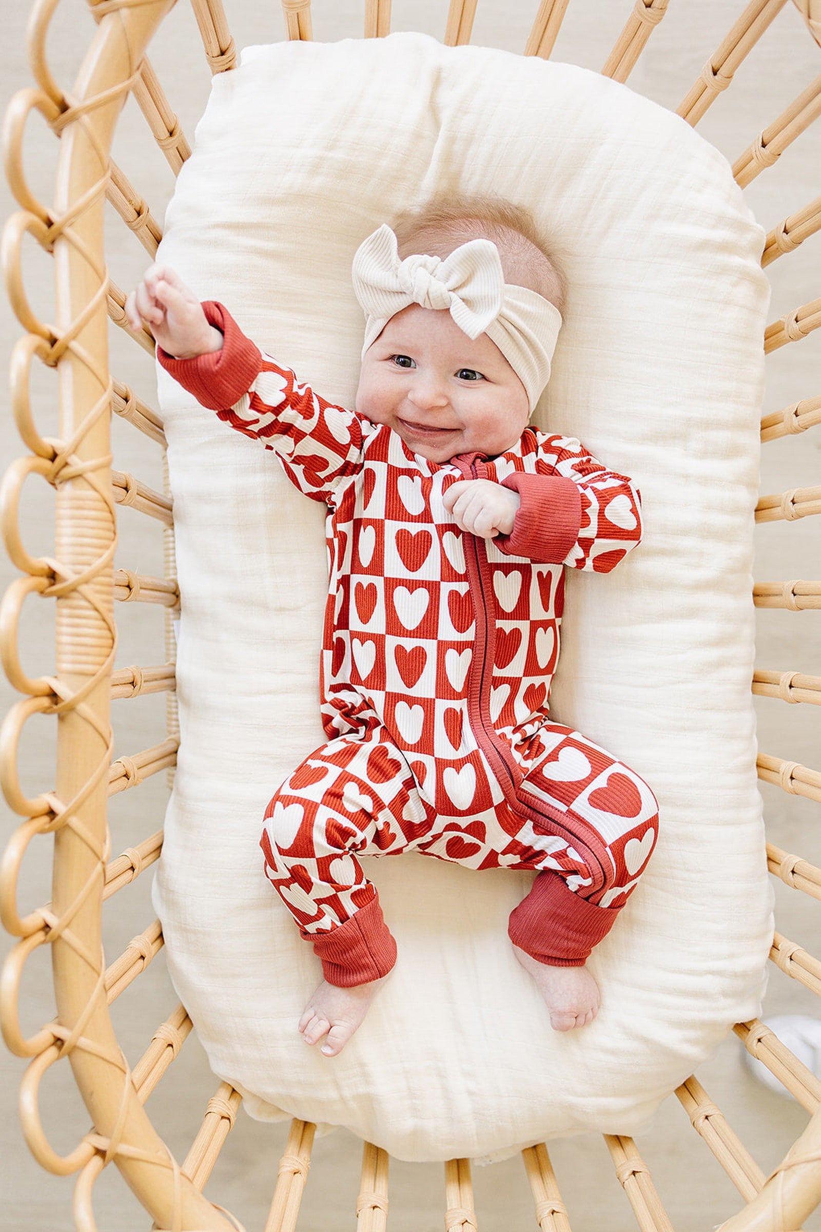 Checkered Hearts Ribbed Zipper Pajama, Bamboo, Family Matching Outfits