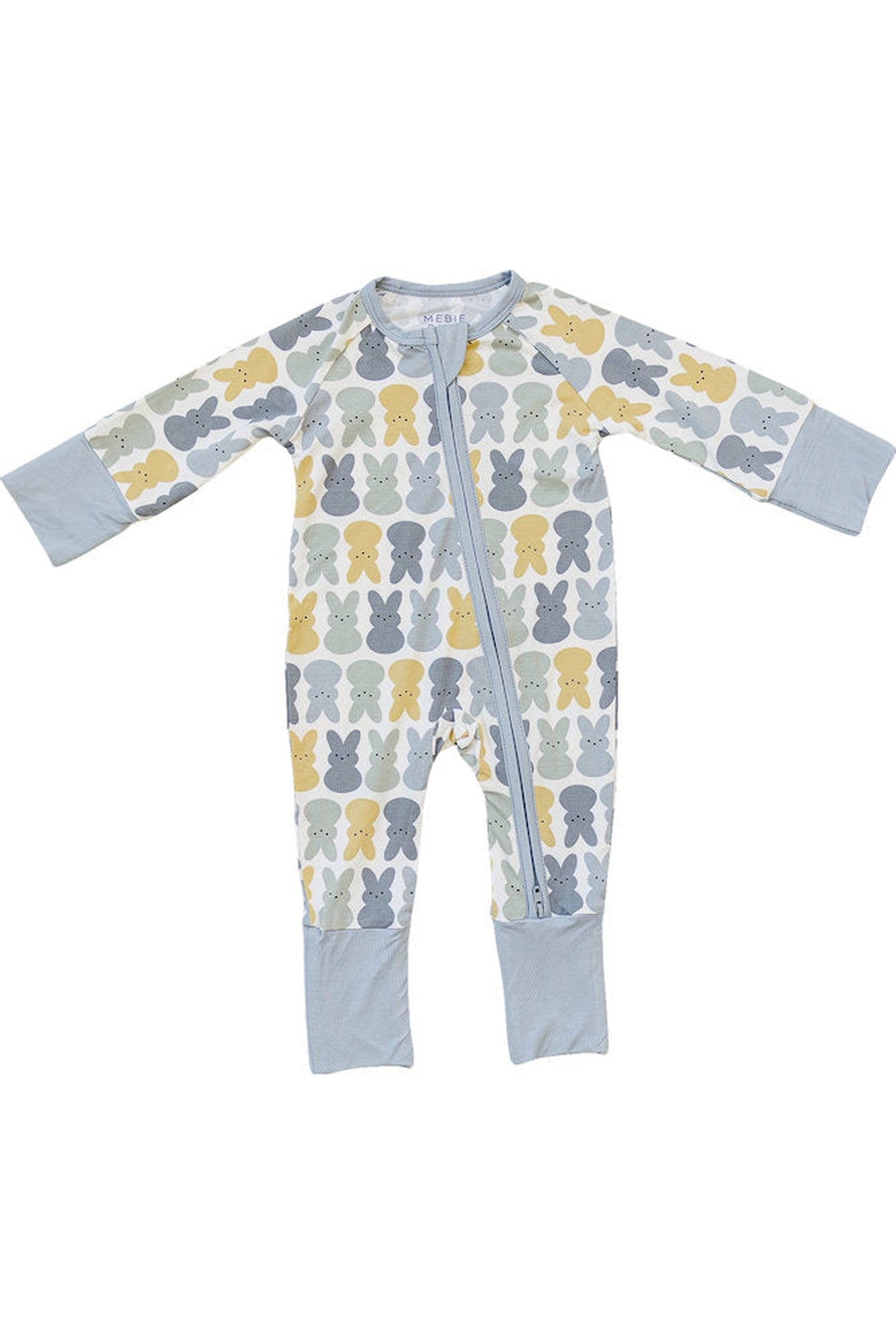 Dusty Blue Bunny Zipper Pajama, Bamboo, Baby Essentials
