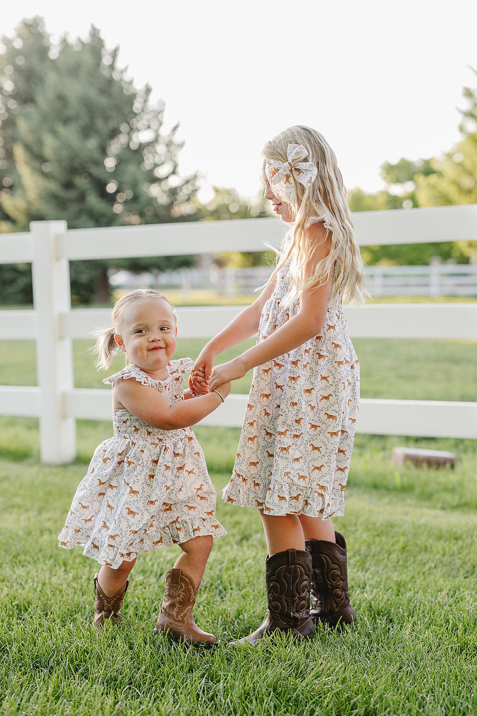 Western Pony Print Smocked Dress for Baby & Kids