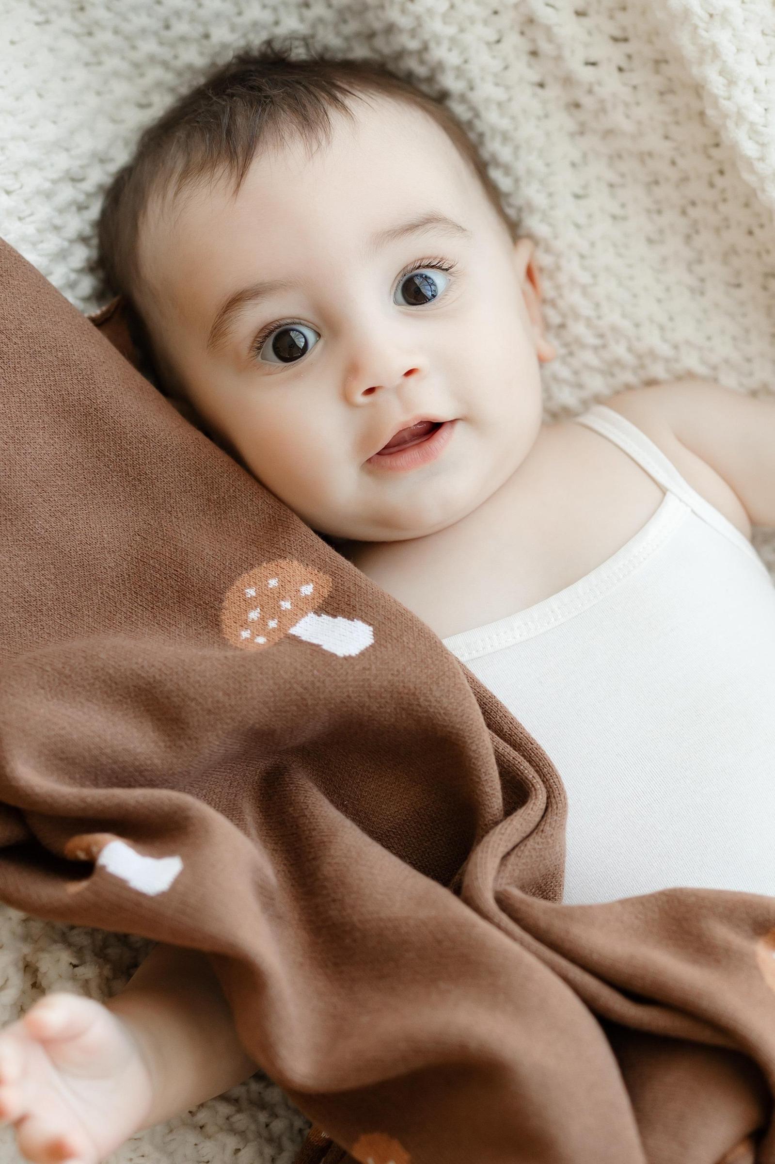 Knit Mushroom Luxury Swaddle Blanket, 100% OEKO Tex Pima Cotton