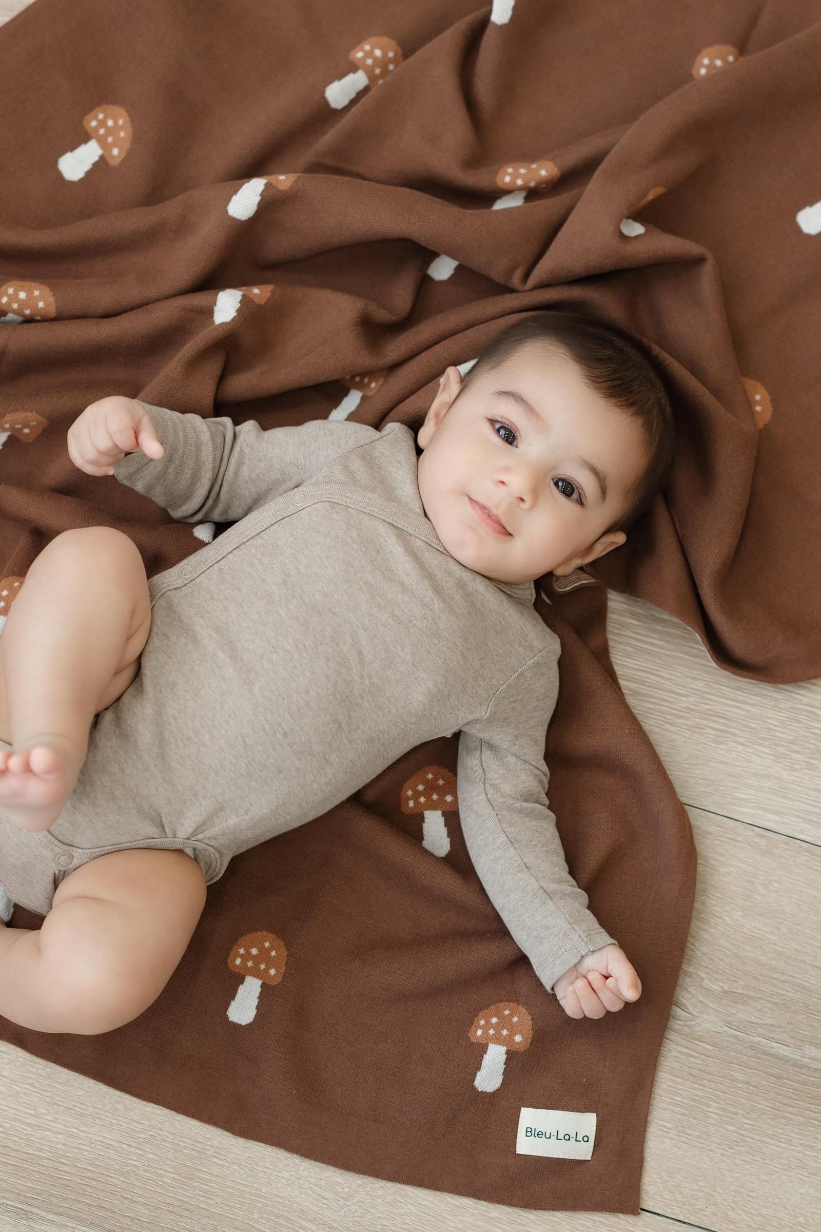 Knit Mushroom Luxury Swaddle Blanket, 100% OEKO Tex Pima Cotton