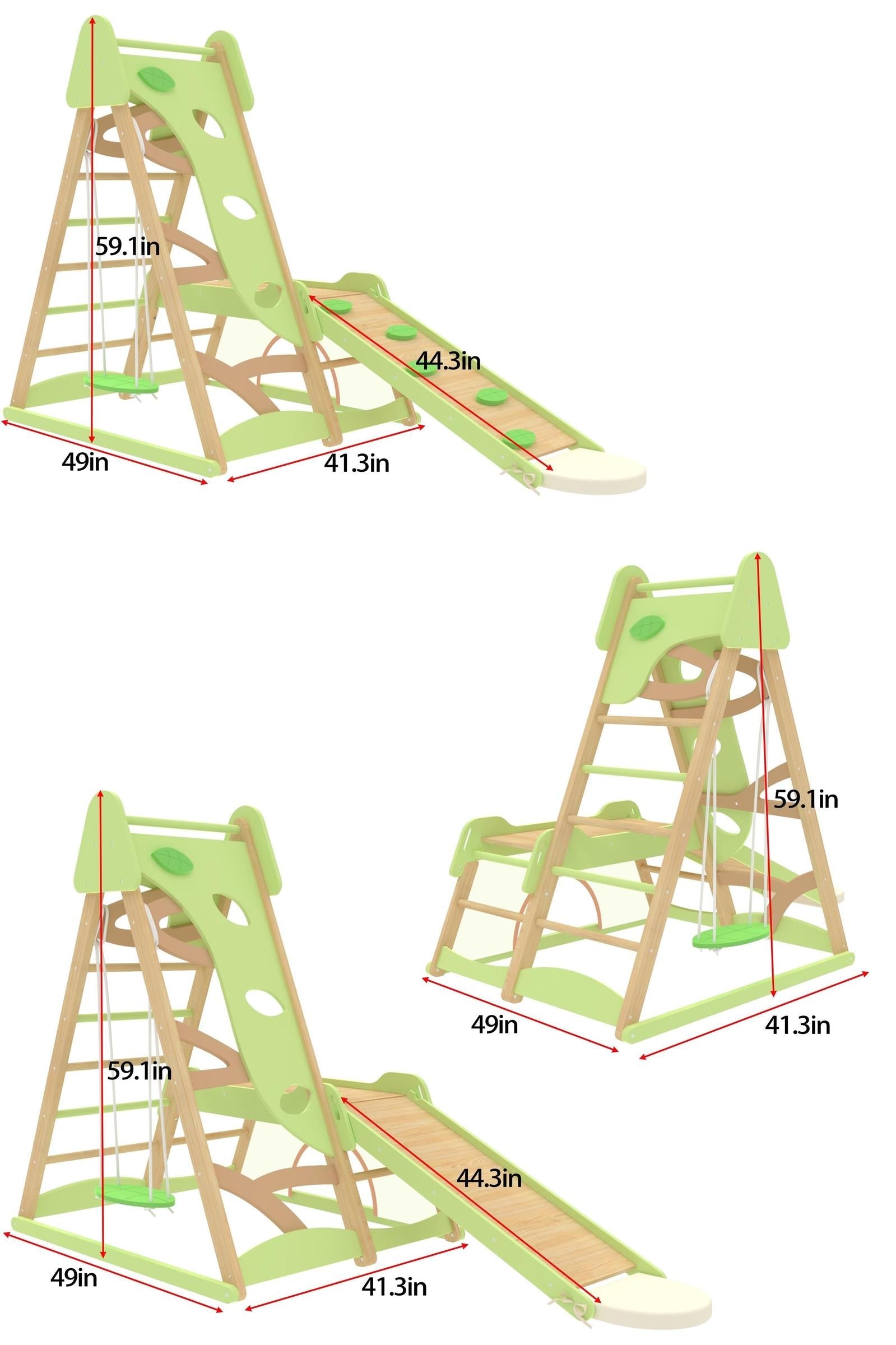 Bush 6 in 1 Wooden Jungle Gym Climber for Toddlers, Indoor Playset with Slide, Rock Wall, Ladder & Swing