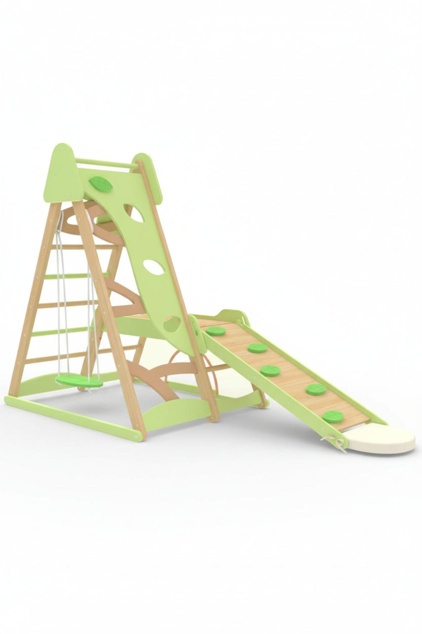 Bush 6 in 1 Wooden Jungle Gym Climber for Toddlers, Indoor Playset with Slide, Rock Wall, Ladder & Swing