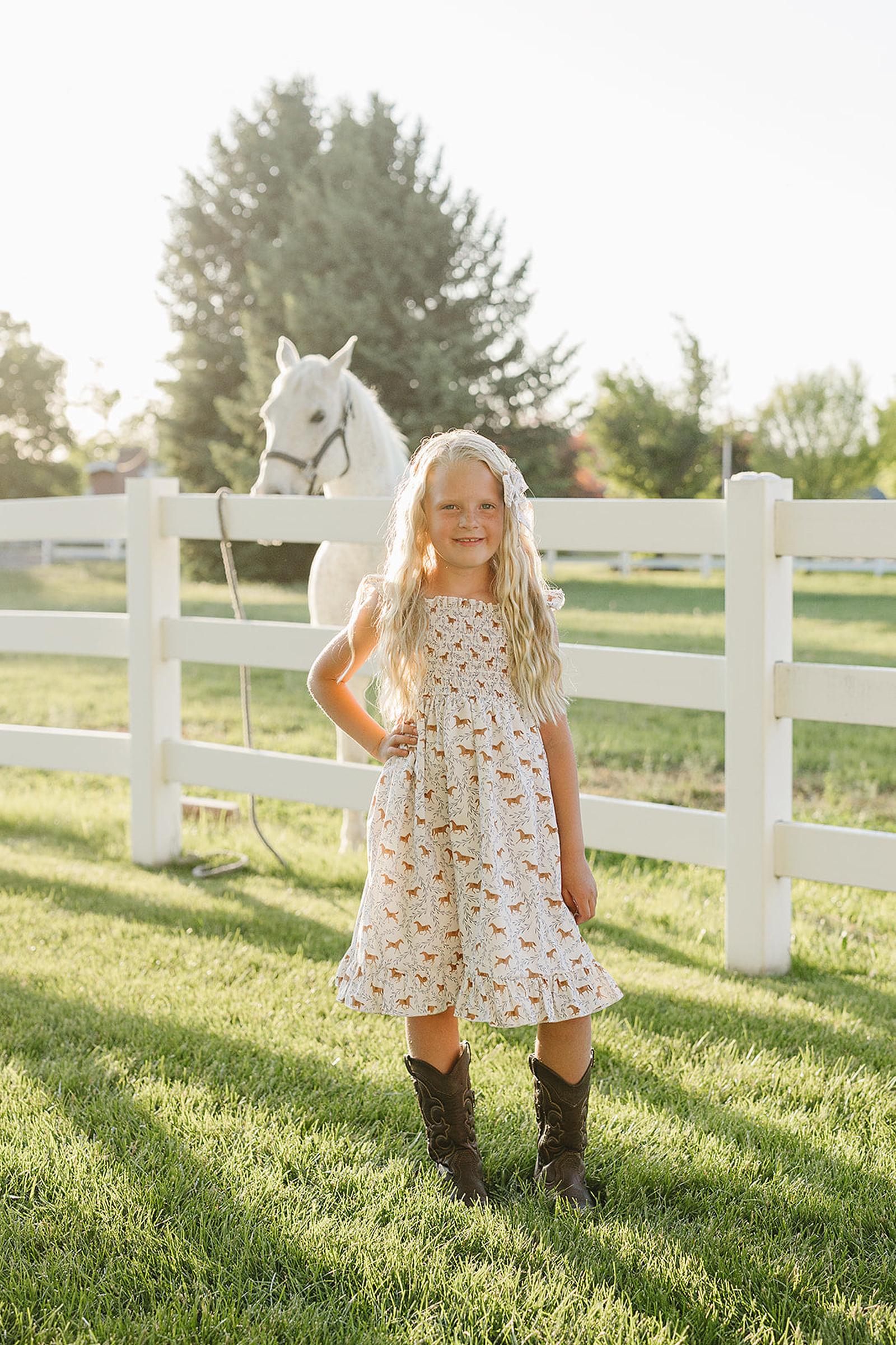Western Pony Print Smocked Dress for Baby & Kids
