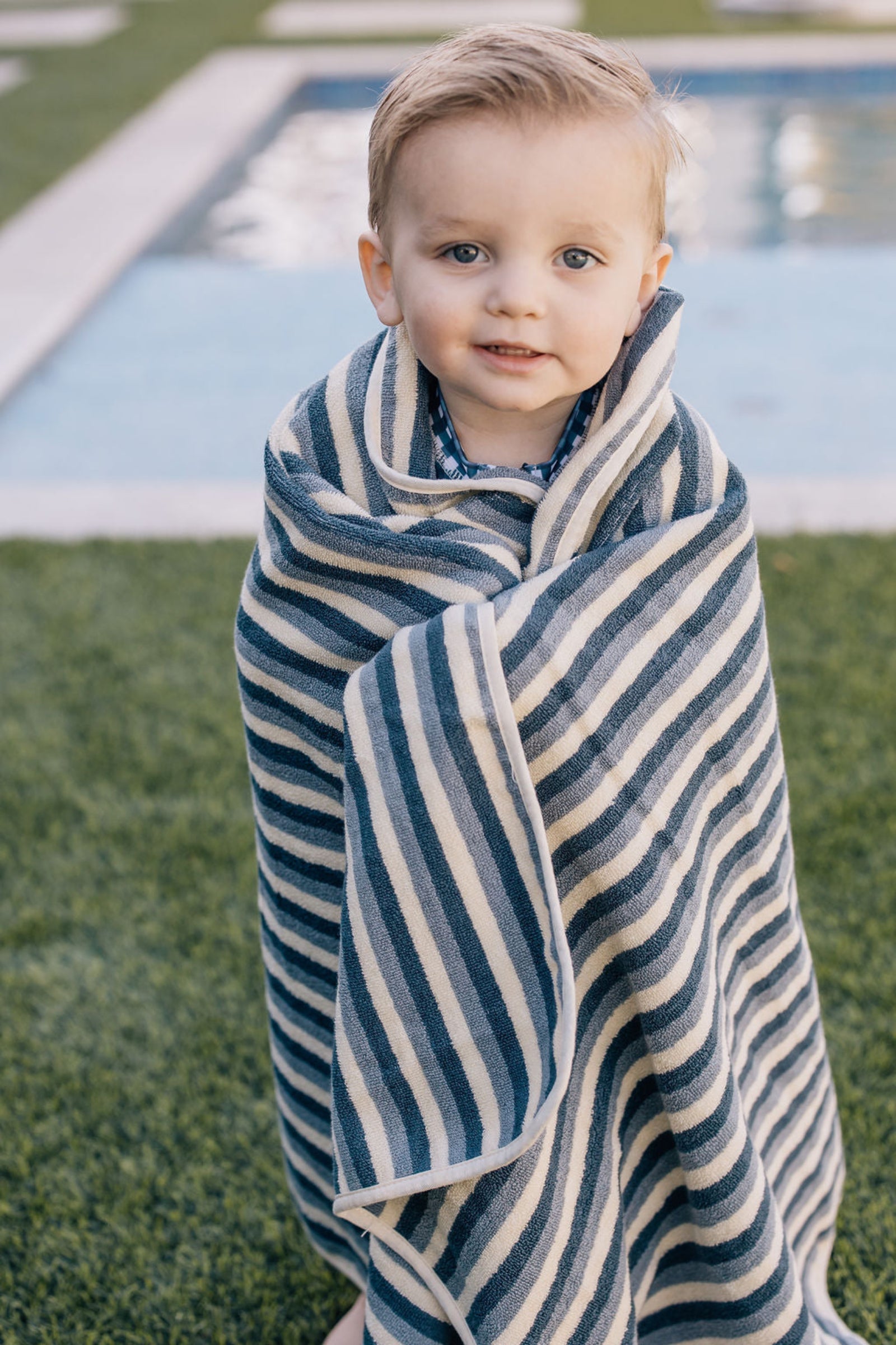 Navy Stripe Organic Cotton Beach Towel, 100% Cotton, Gender Neutral, Baby, Toddler & Kids