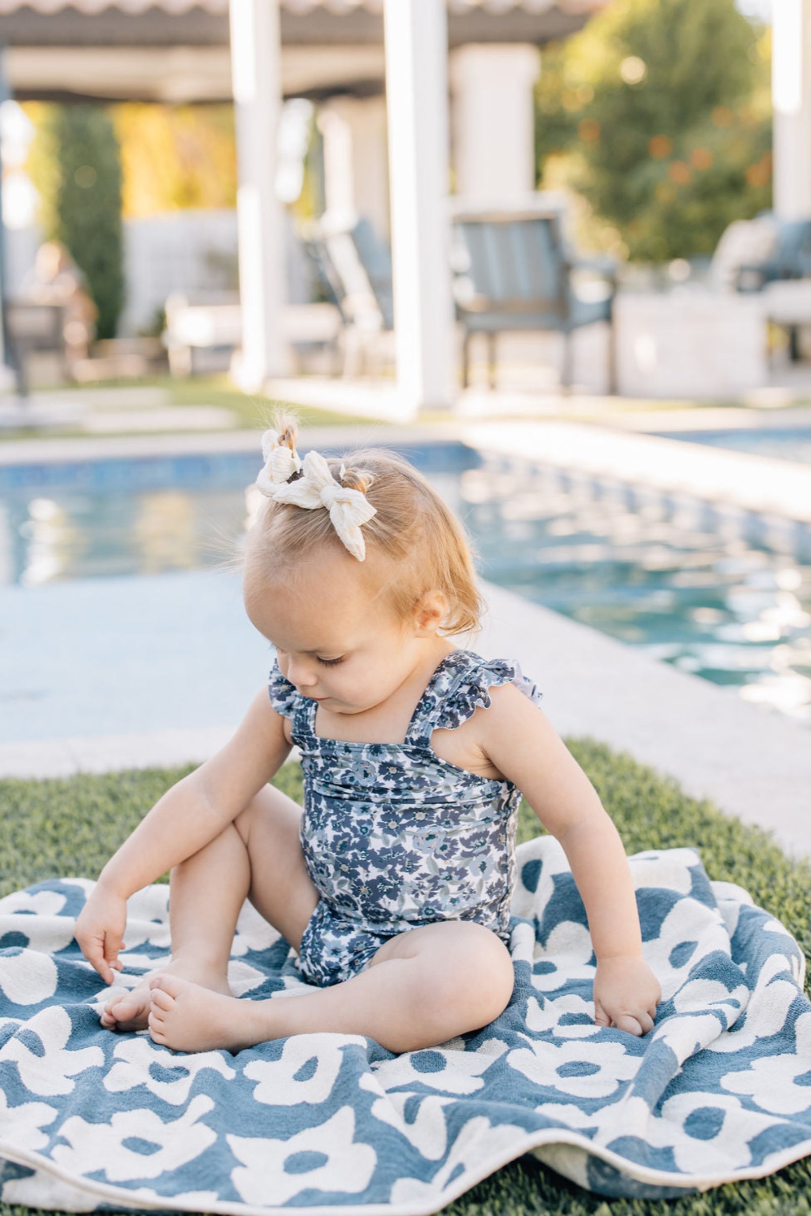 Navy Floral Organic Cotton Beach Towel, 100% Cotton, Baby, Toddler & Kids