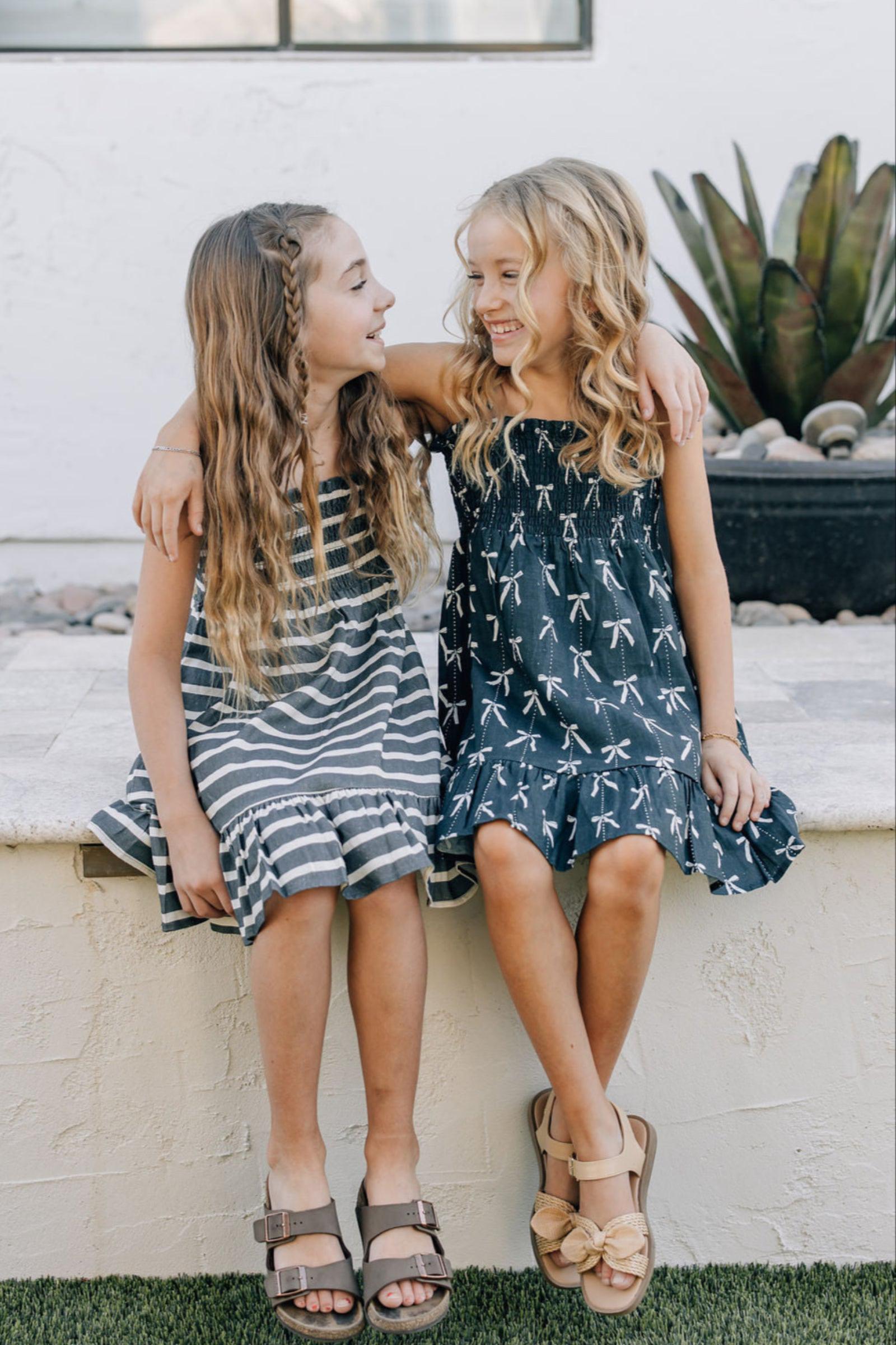 Navy Bow Linen Summer Dress, Baby, Toddler & Kids