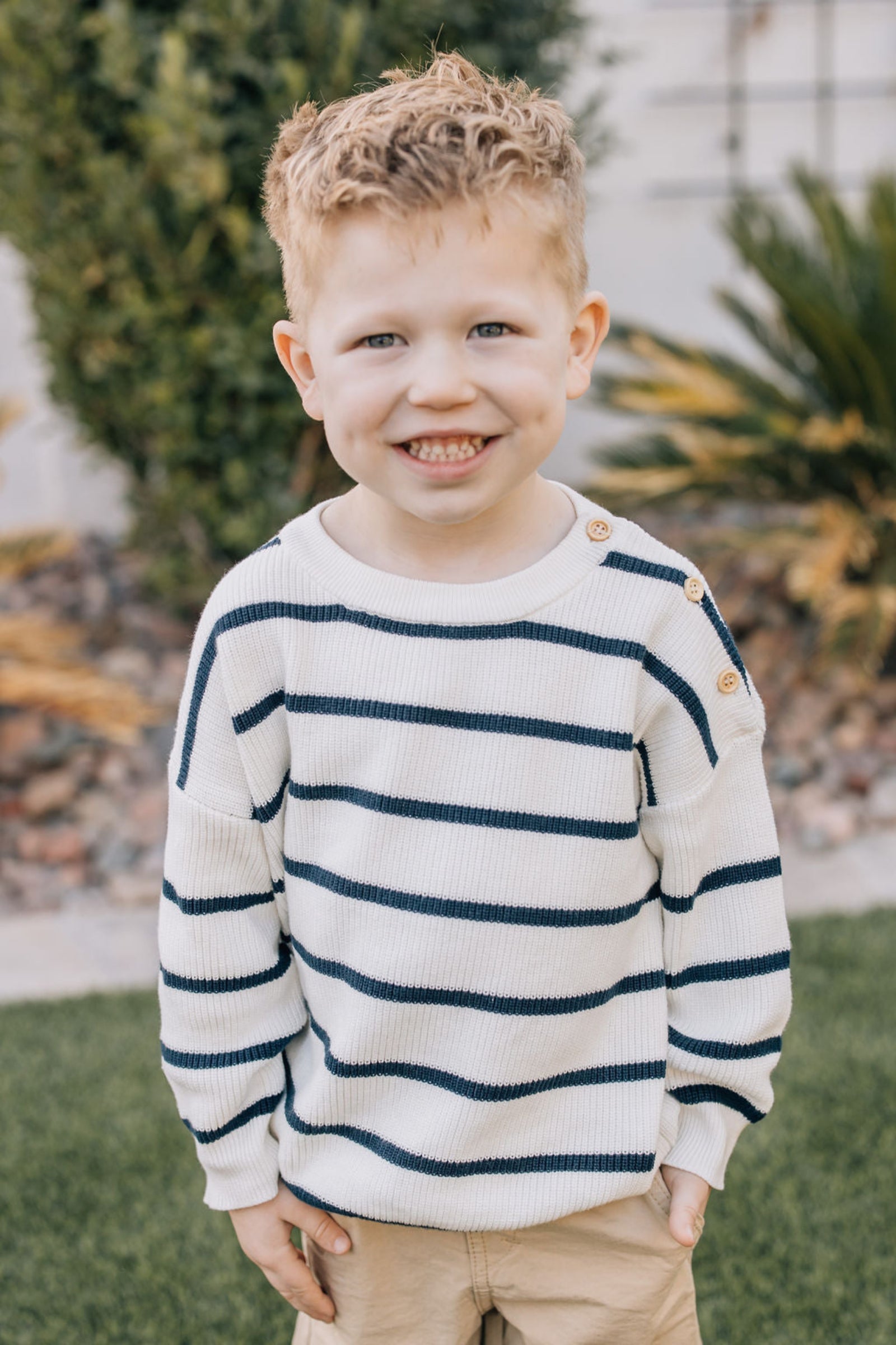 Navy Stripe Knit Sweater, 100% Cotton, Gender Neutral, Baby, Toddler & Kids