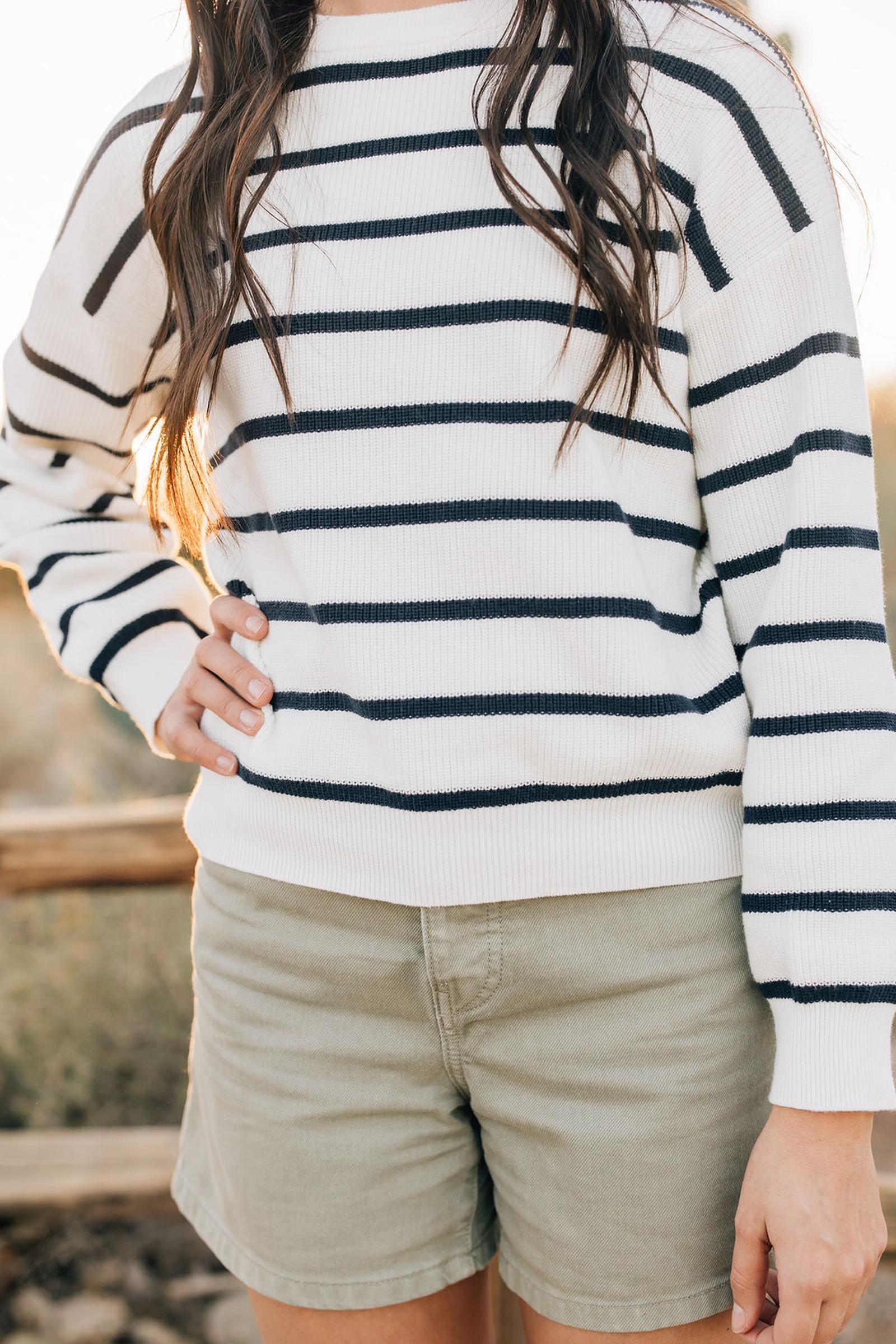 Navy Stripe Knit Sweater, 100% Cotton, Women, Family Matching Outfits