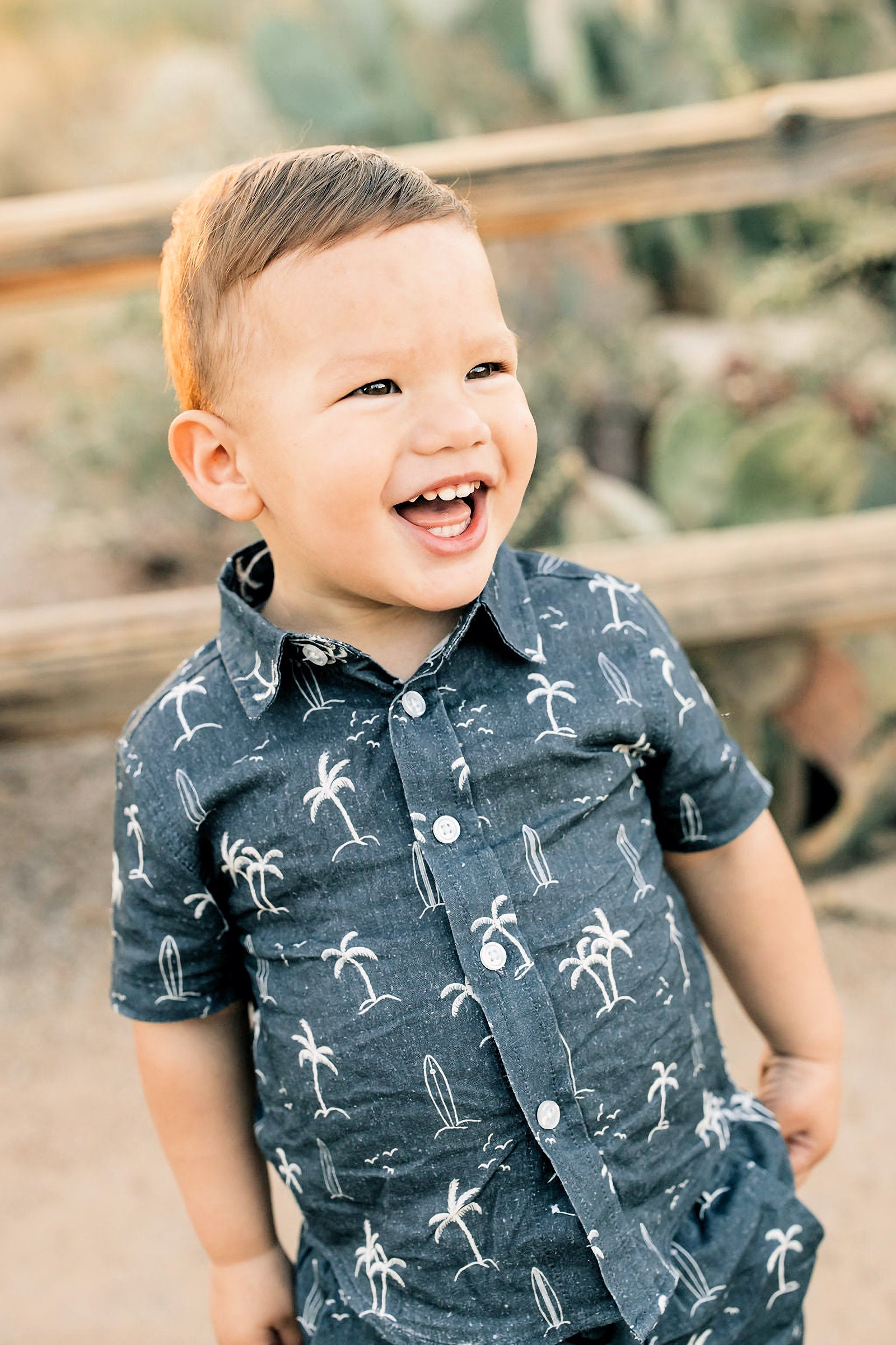 Boy Navy Surfer Button Up Shirt, Resort Wear Collection, Baby - Kids