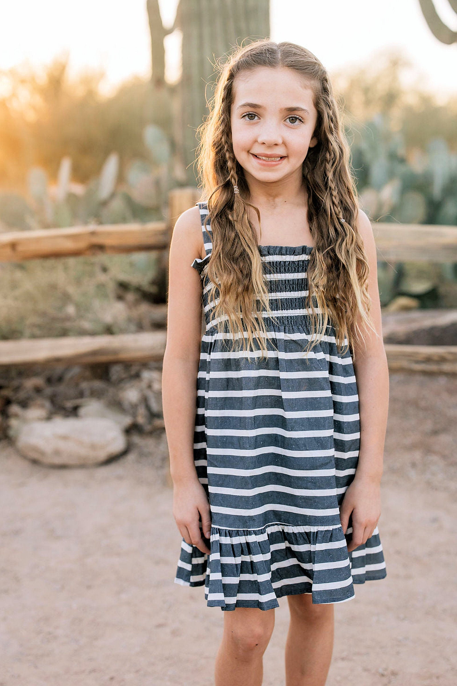 Navy Stripe Summer Dress, Linen, Baby - Kids