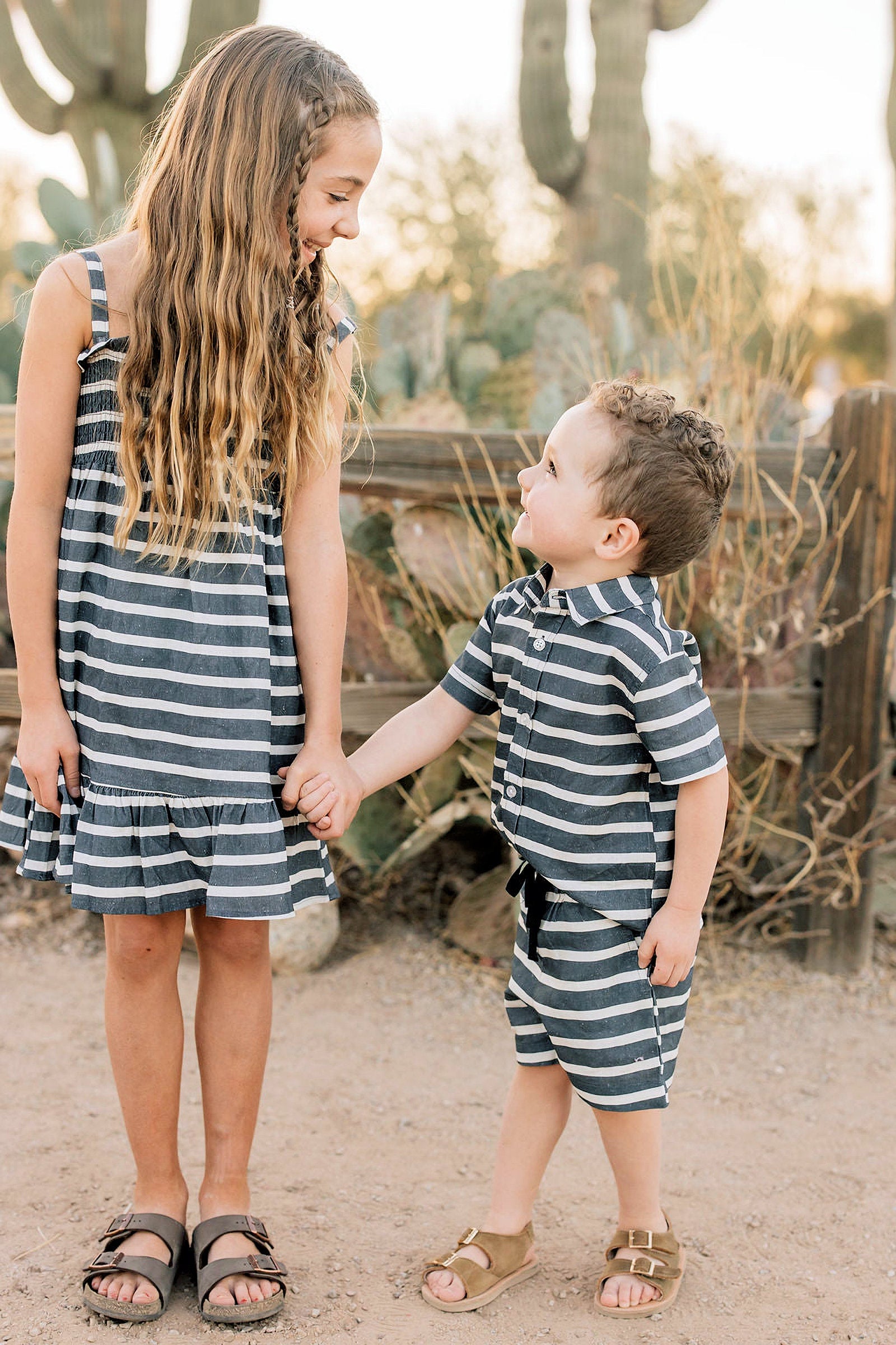Navy Stripe Summer Dress, Linen, Baby - Kids