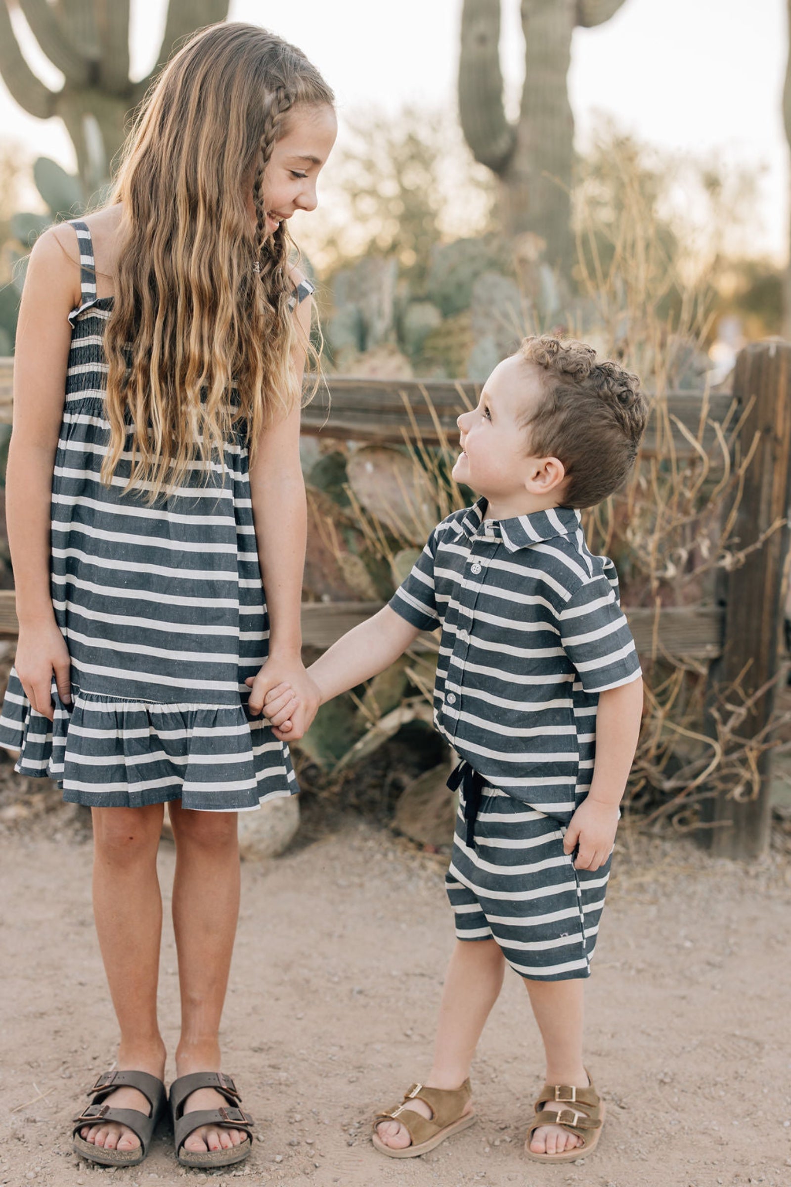 Boy Navy Stripe Linen Button Up Shirt, Baby - Kids