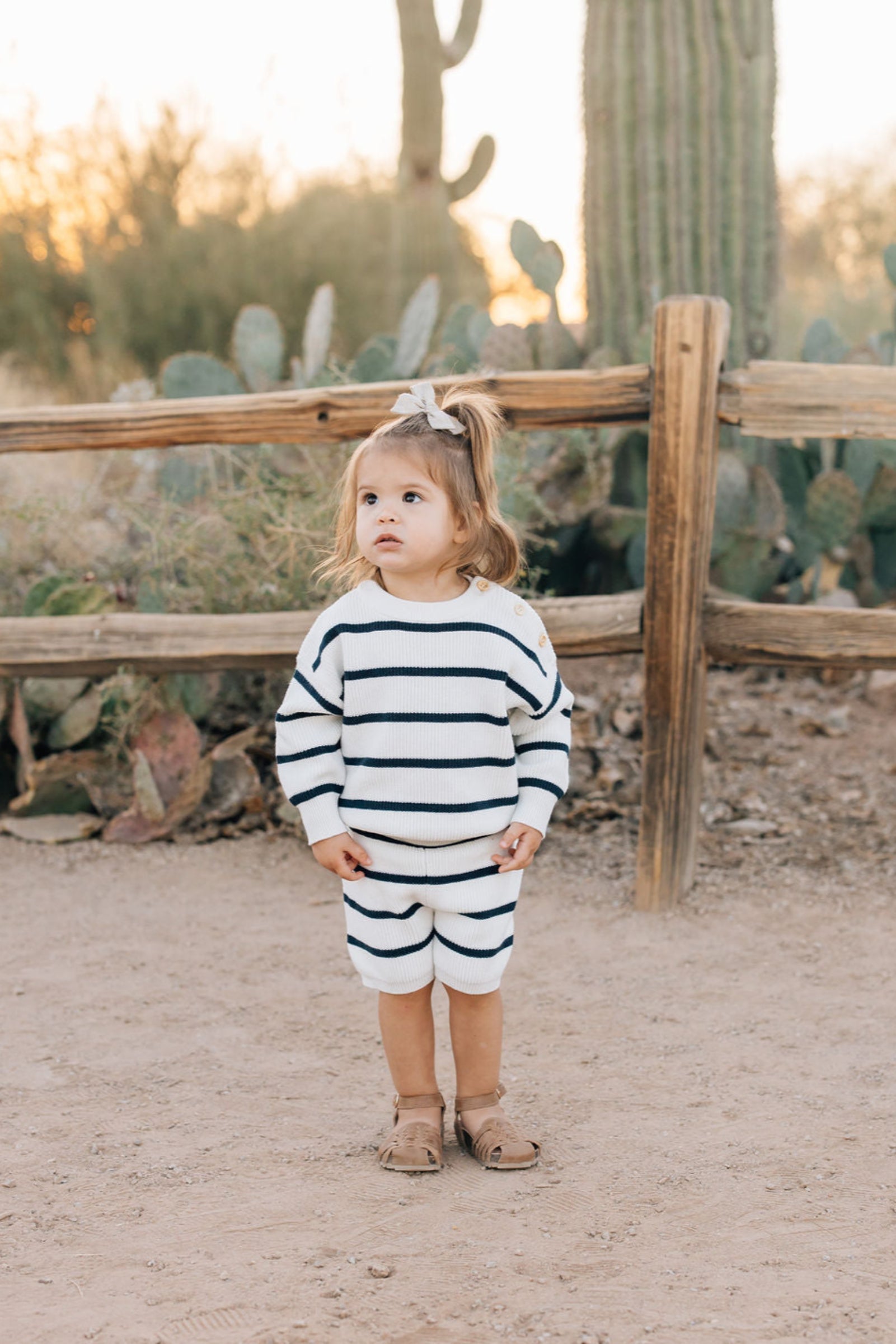 Navy Stripe Knit Shorts, 100% Cotton, Gender Neutral, Baby & Toddler, Family Matching Outfits