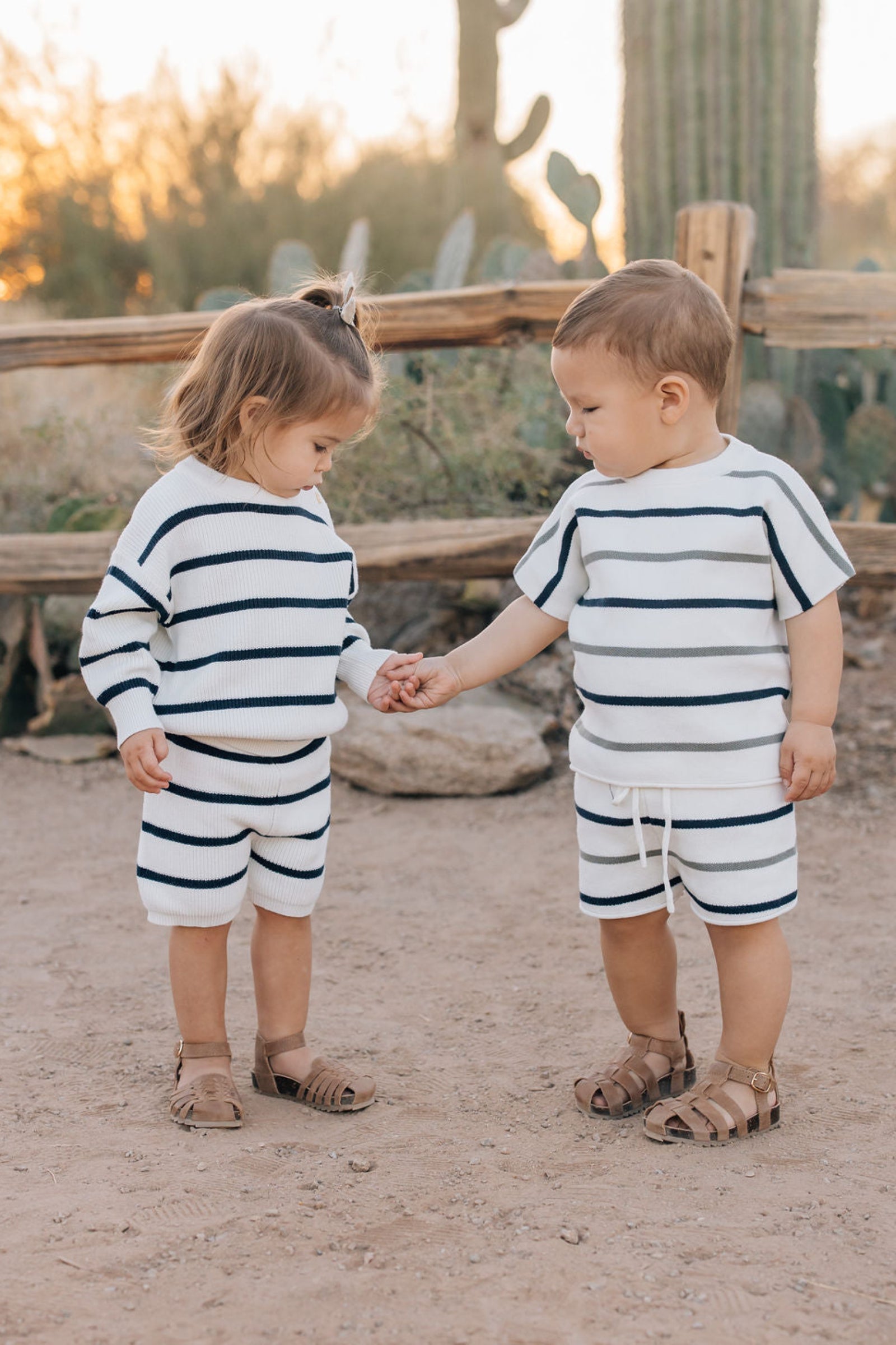 Navy Stripe Knit Shorts, 100% Cotton, Gender Neutral, Baby & Toddler, Family Matching Outfits