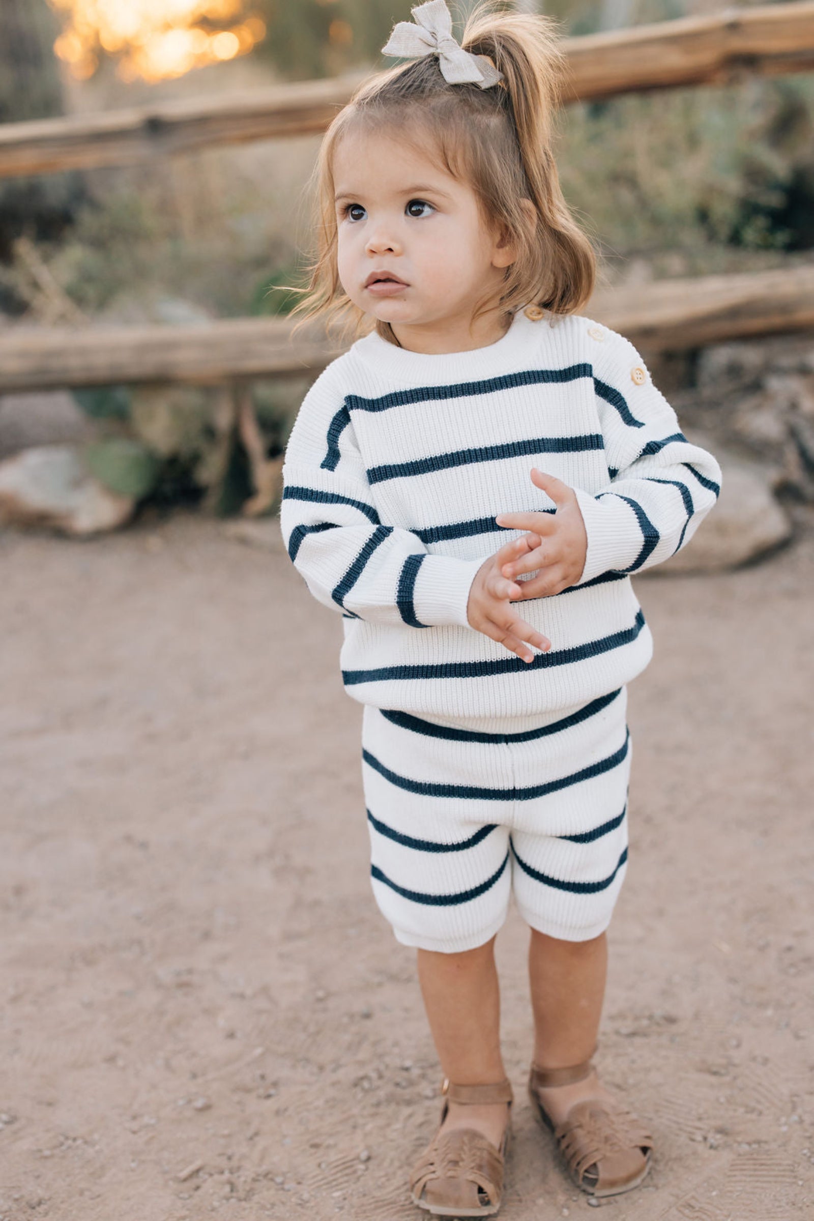 Navy Stripe Knit Shorts, 100% Cotton, Gender Neutral, Baby & Toddler, Family Matching Outfits