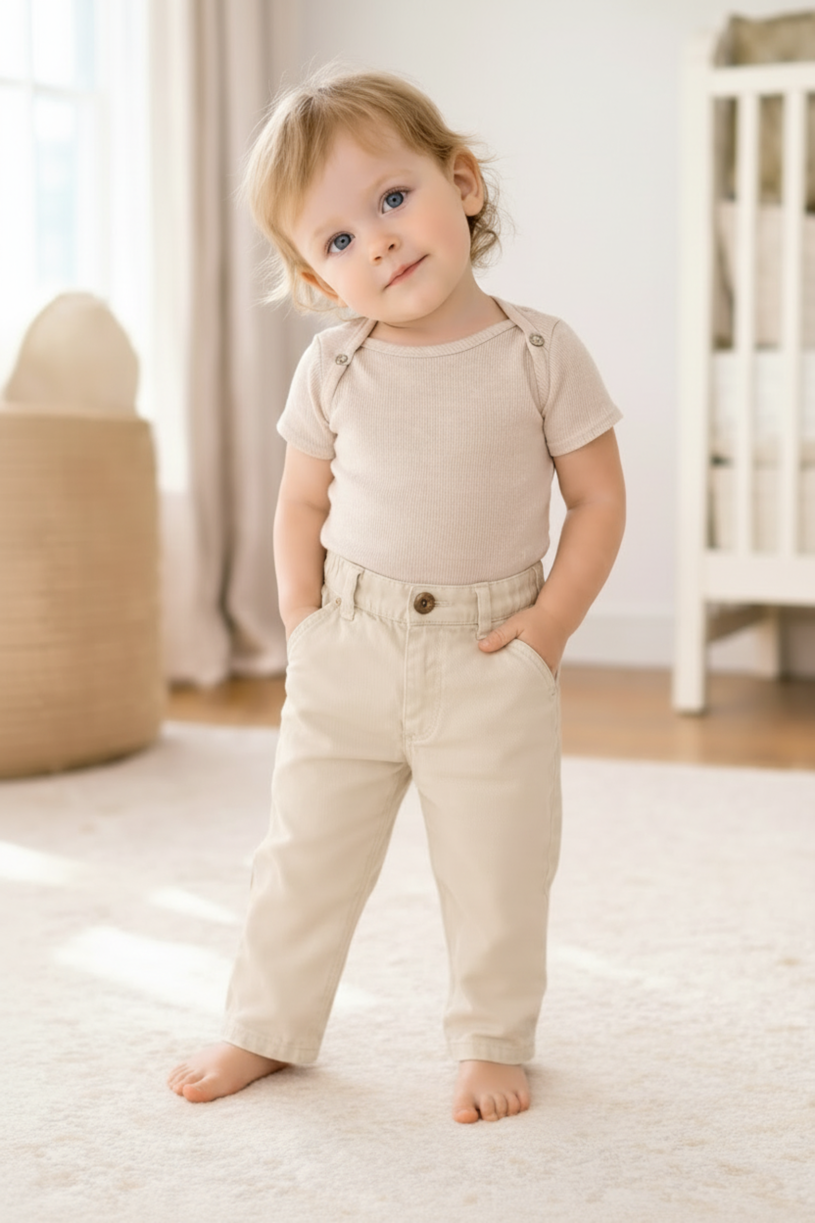 Linen + Organic Cotton Blend Suit Pants for Baby Boys, Sand