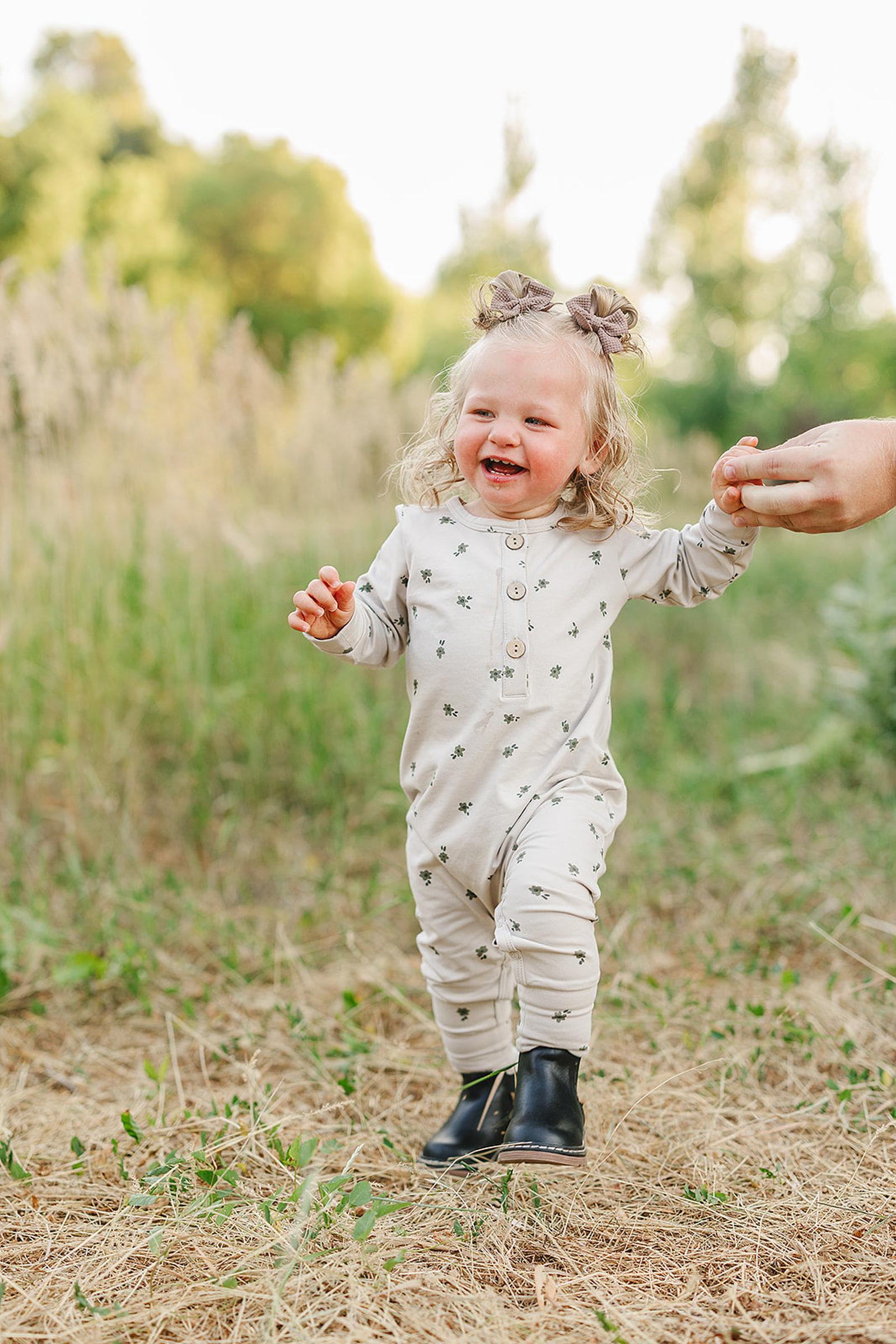 Charming Floral Long Sleeve Romper, Button-up Front, Cotton, Baby
