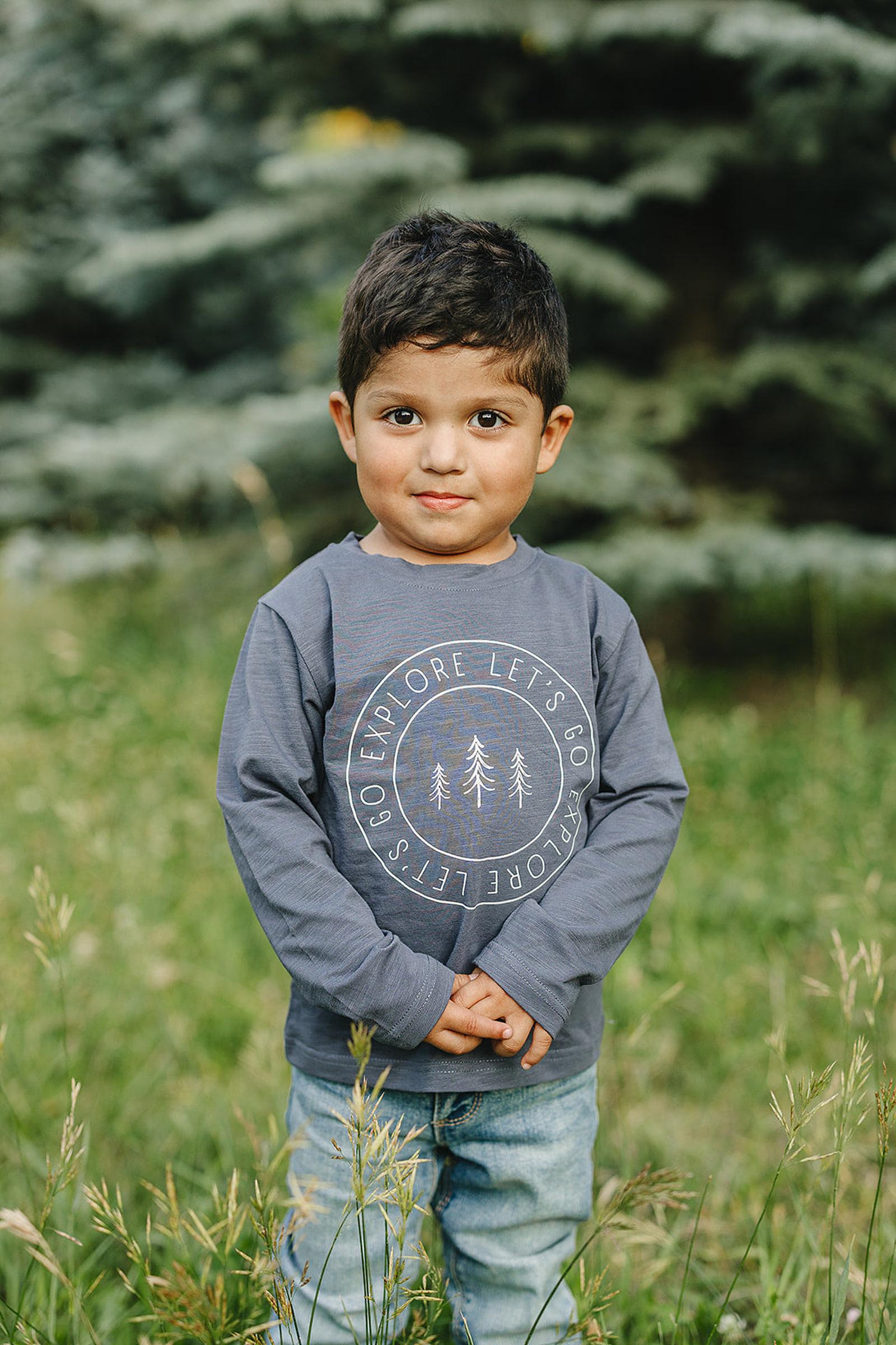 Explore Long Sleeve Navy Cotton T-Shirt, Cotton, Baby, Toddler & Kids