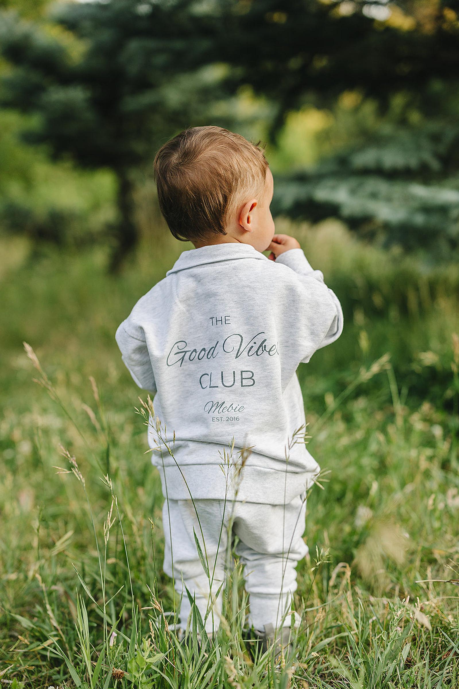 Good Vibes Quarter Zip Grey Sweatshirt Set, Cotton, Baby, Toddler & Kids