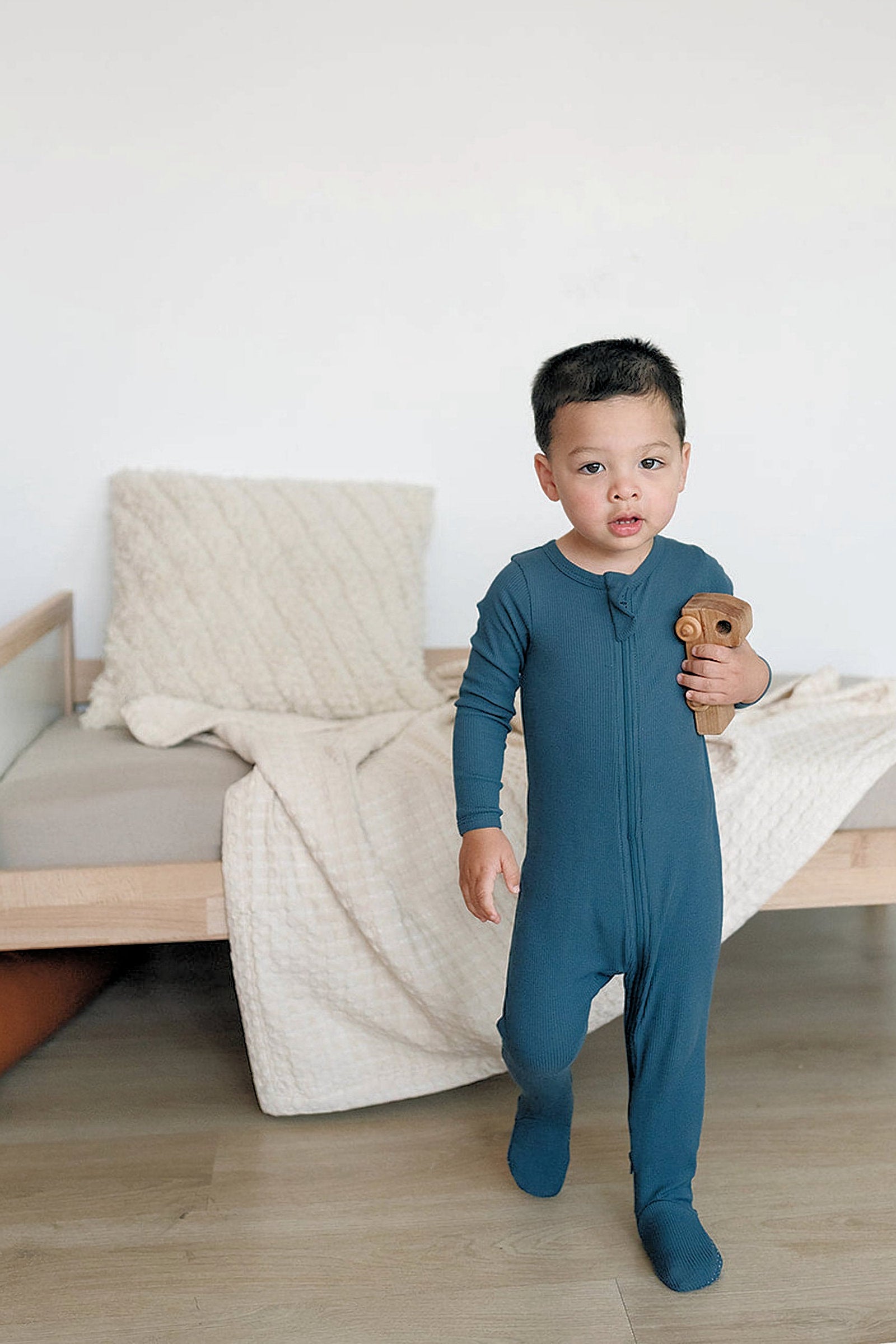 Navy Ribbed Zipper Footed Pajama, Organic Cotton, Baby Essentials