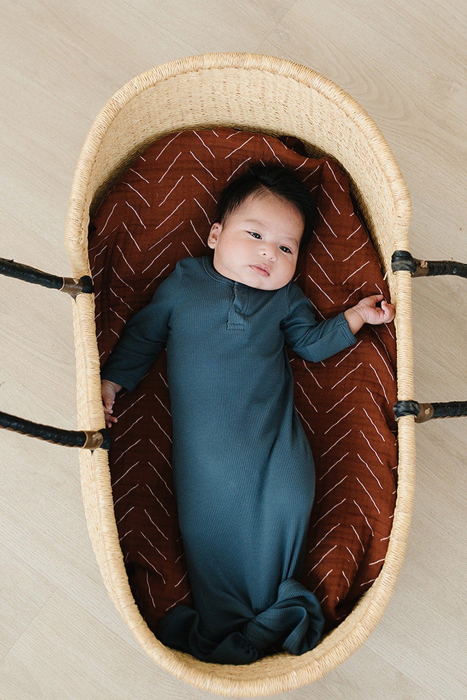 Navy Ribbed Knot Gown, Baby Essentials, Organic Cotton