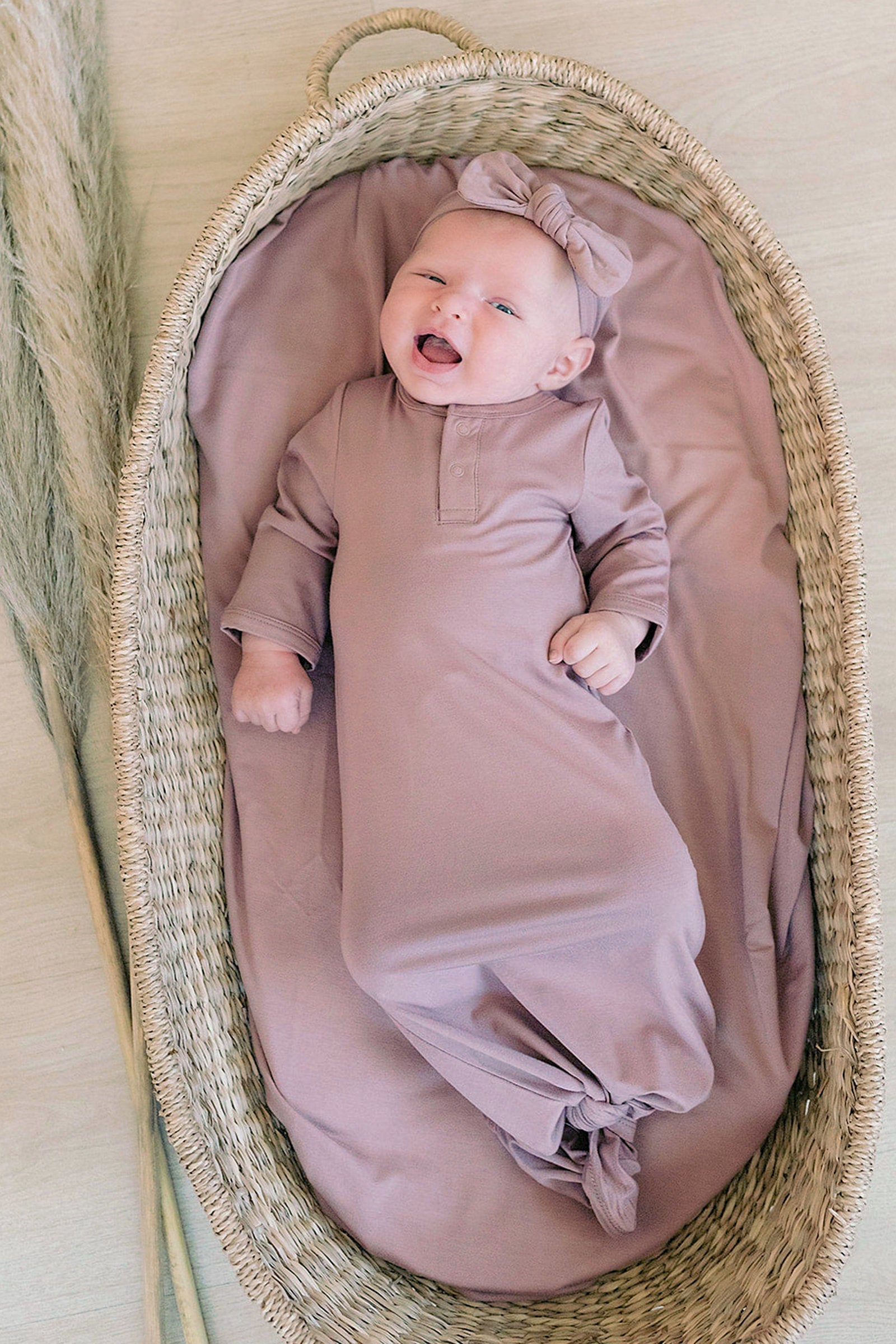 Dusty Rose Knot Gown, Bamboo, Baby Essentials