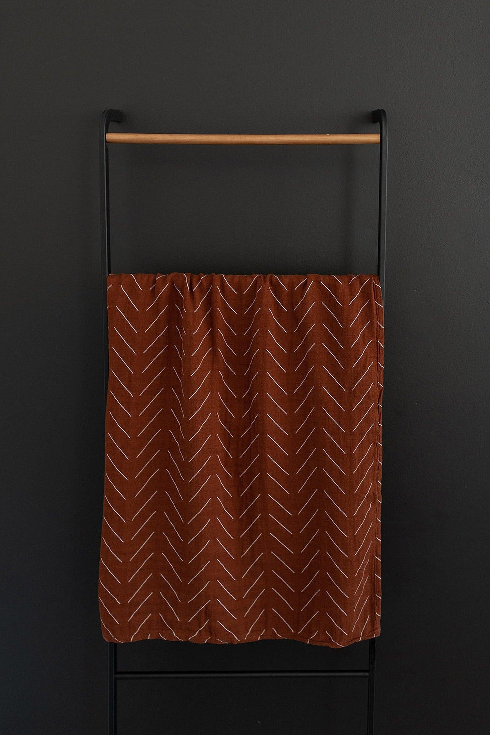 Rust Mudcloth Muslin Swaddle Blanket, 100% Cotton, Baby Essentials