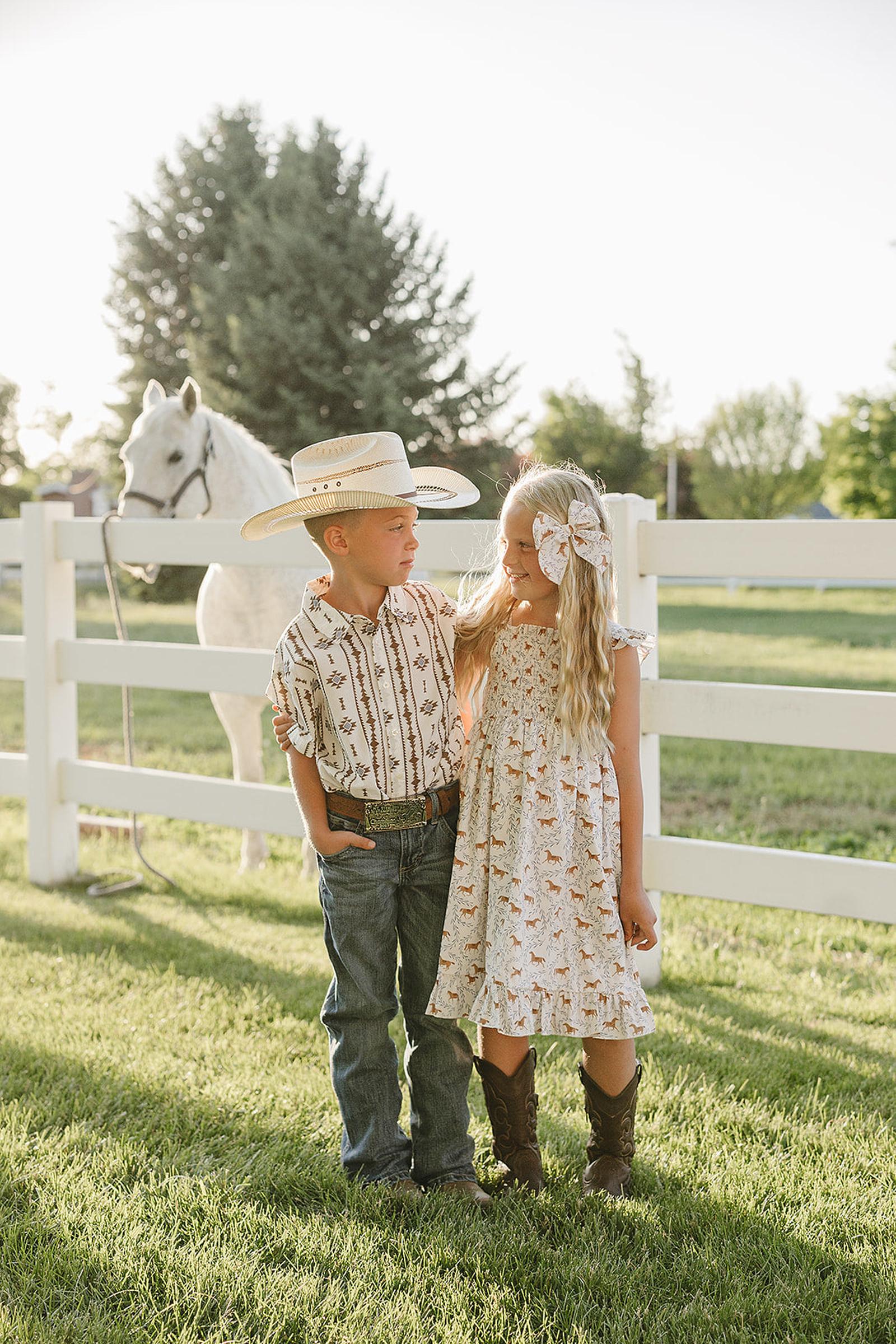 Western Pony Print Smocked Dress for Baby & Kids