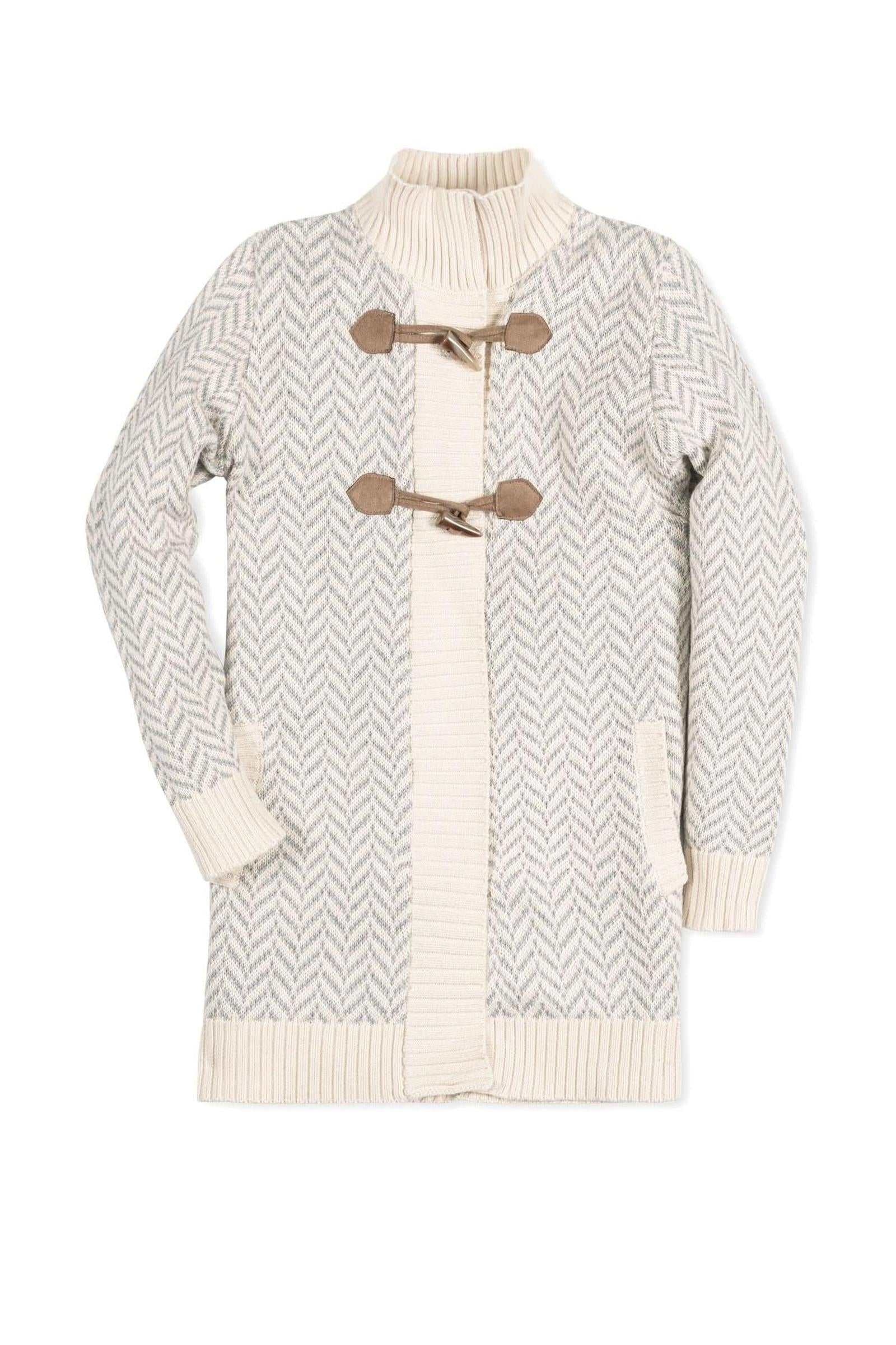 Organic Cotton Toggle Sweater with Zipper for Girls, Gray, Toddler & Kids