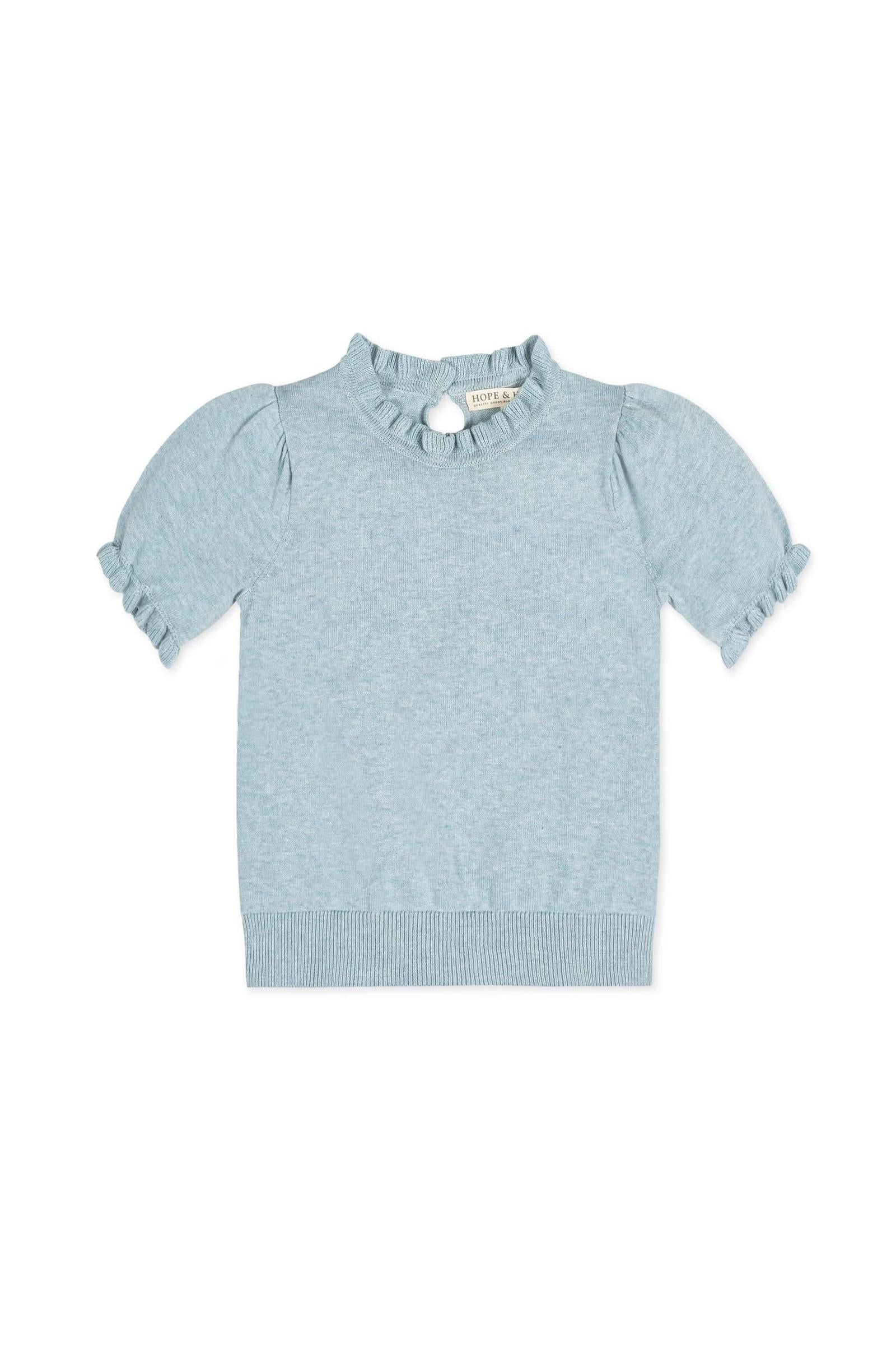 Organic Cotton Puff Sleeve Sweater, Dusty Blue Heather, Baby