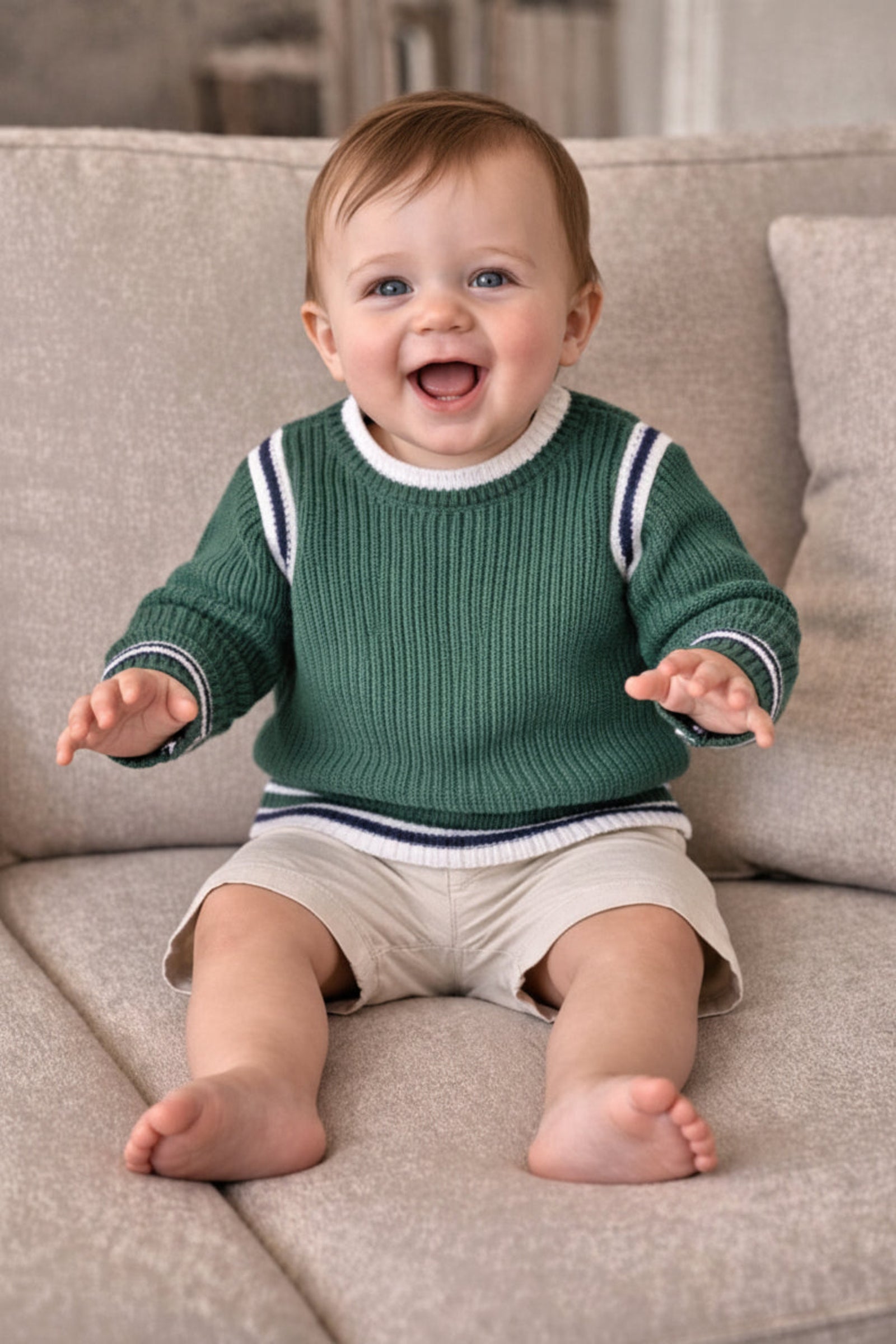 Organic Cotton Sporty Crew Neck Sweater Baby Boys, Green
