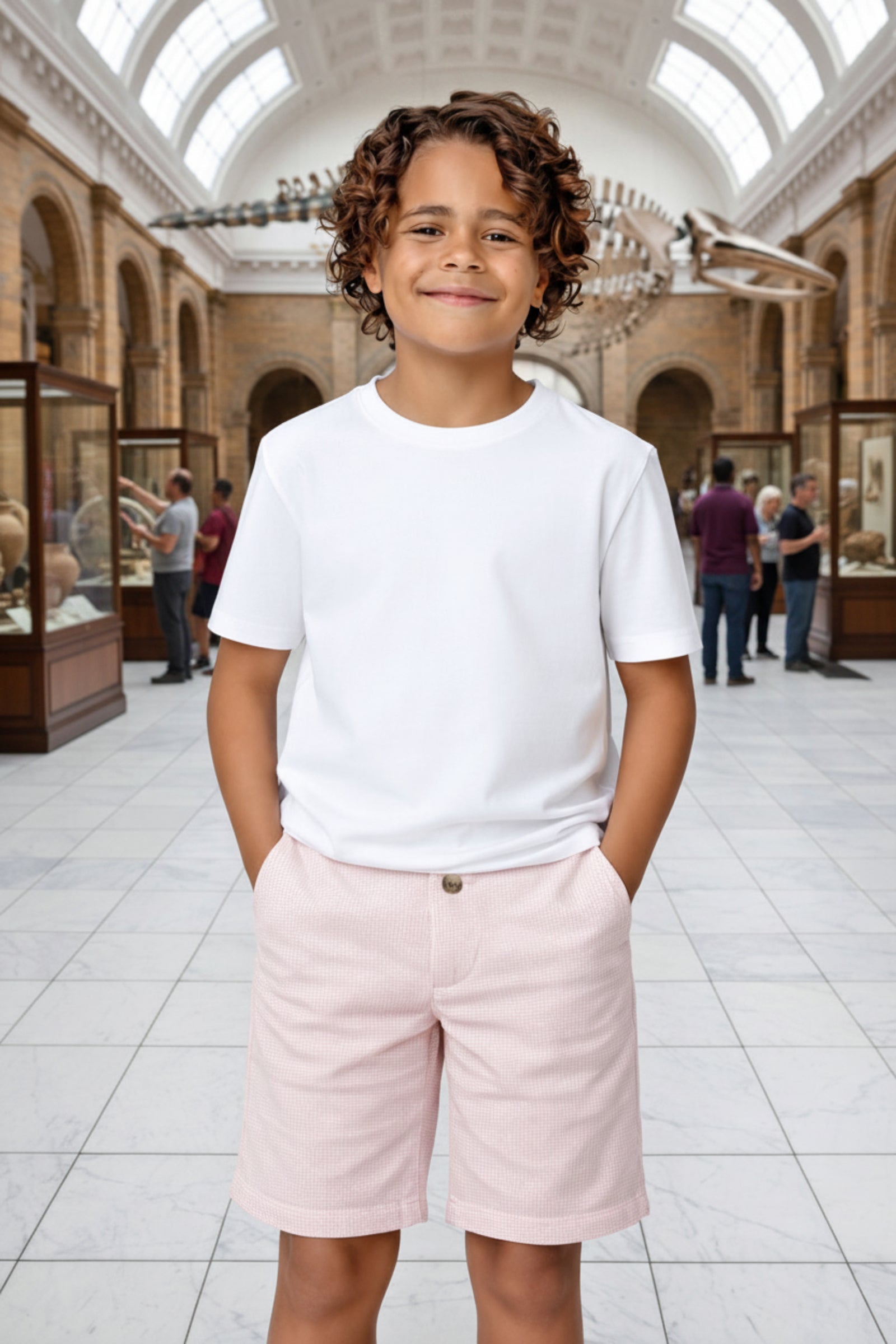 Organic Cotton Seersucker Boy Shorts Classic, Pink, Toddler & Kids