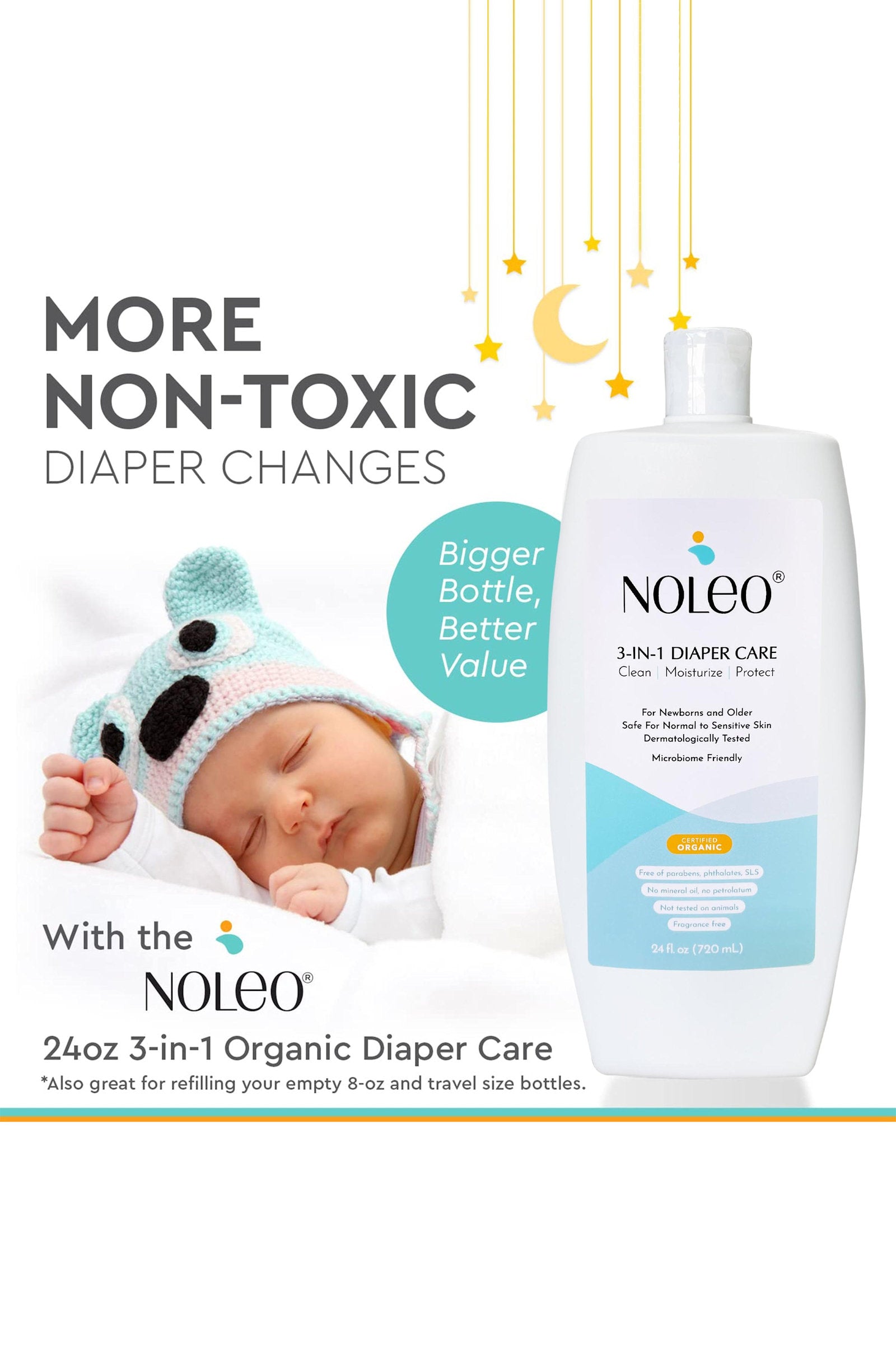 NOLEO 3-IN-1 Diaper Rash Cream, 24oz
