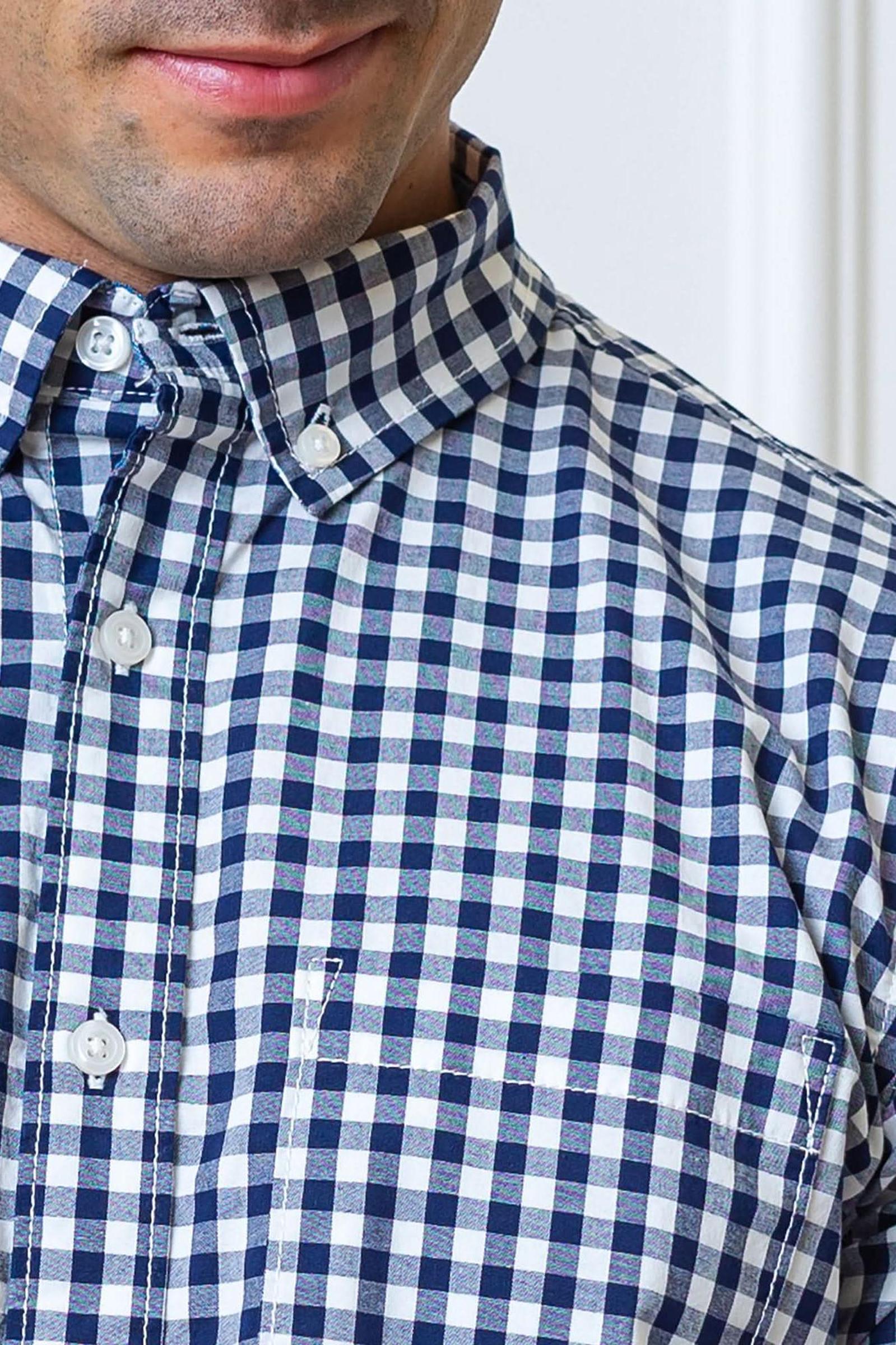 Organic Cotton Stretch Poplin Shirt, Navy Gingham, Men, Family Matching Outfits