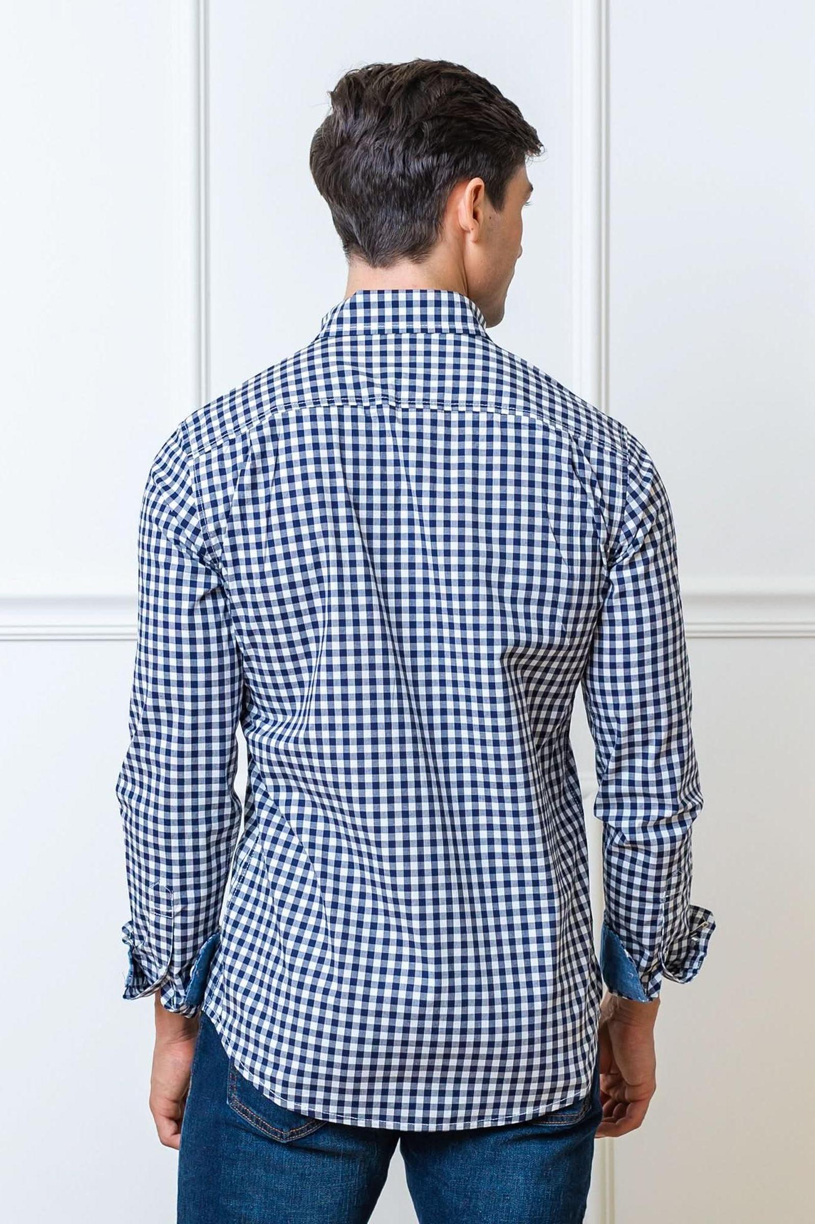Organic Cotton Stretch Poplin Shirt, Navy Gingham, Men, Family Matching Outfits