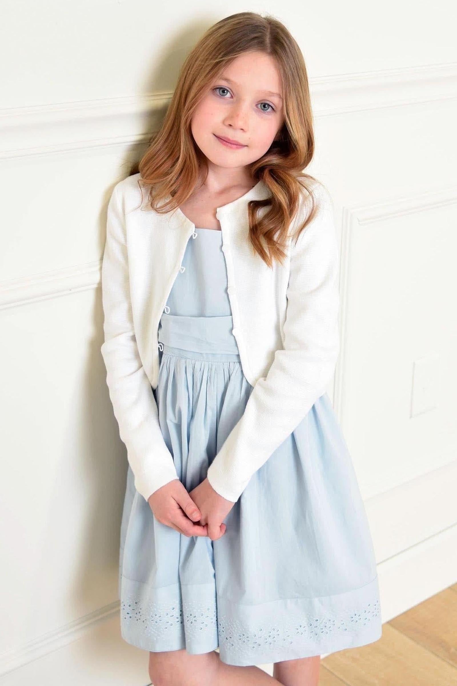 Organic Cotton Cropped Curved Hem Cardigan for Baby Girls, White