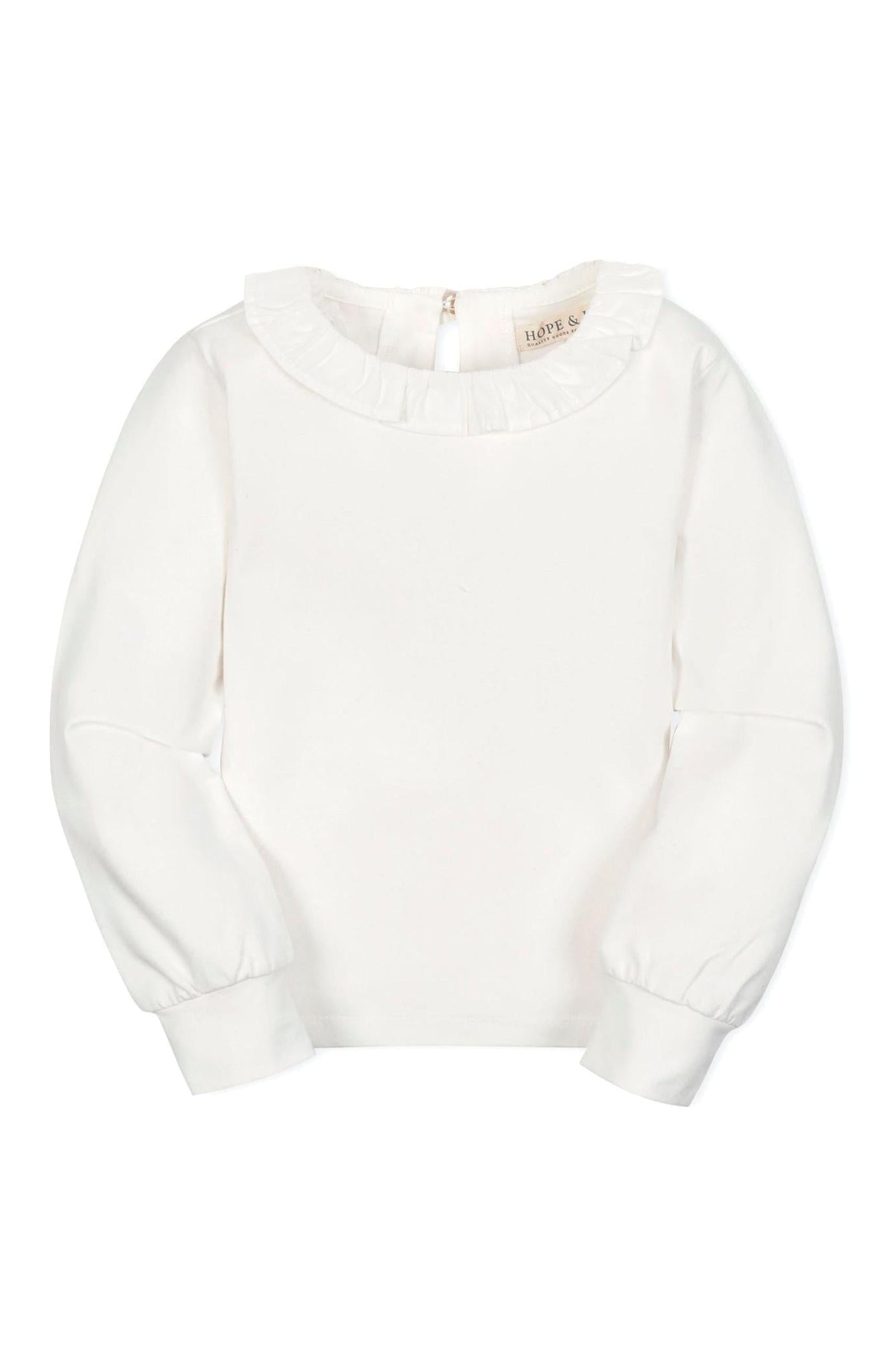Organic Cotton Ruffle Collar Knit Top for Girls, White, Toddler & Kids