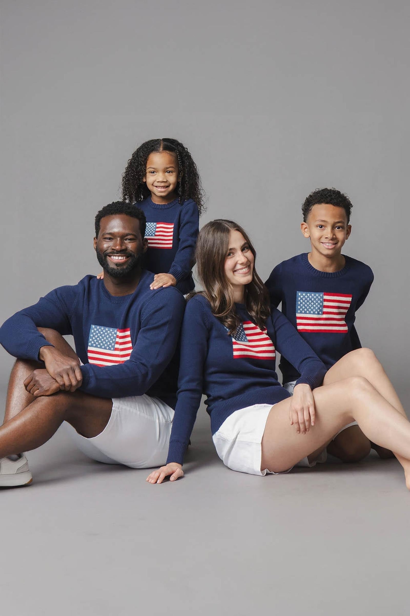 Organic Cotton Crew Neck Flag Sweater, Navy, Men, Family Matching Outfits