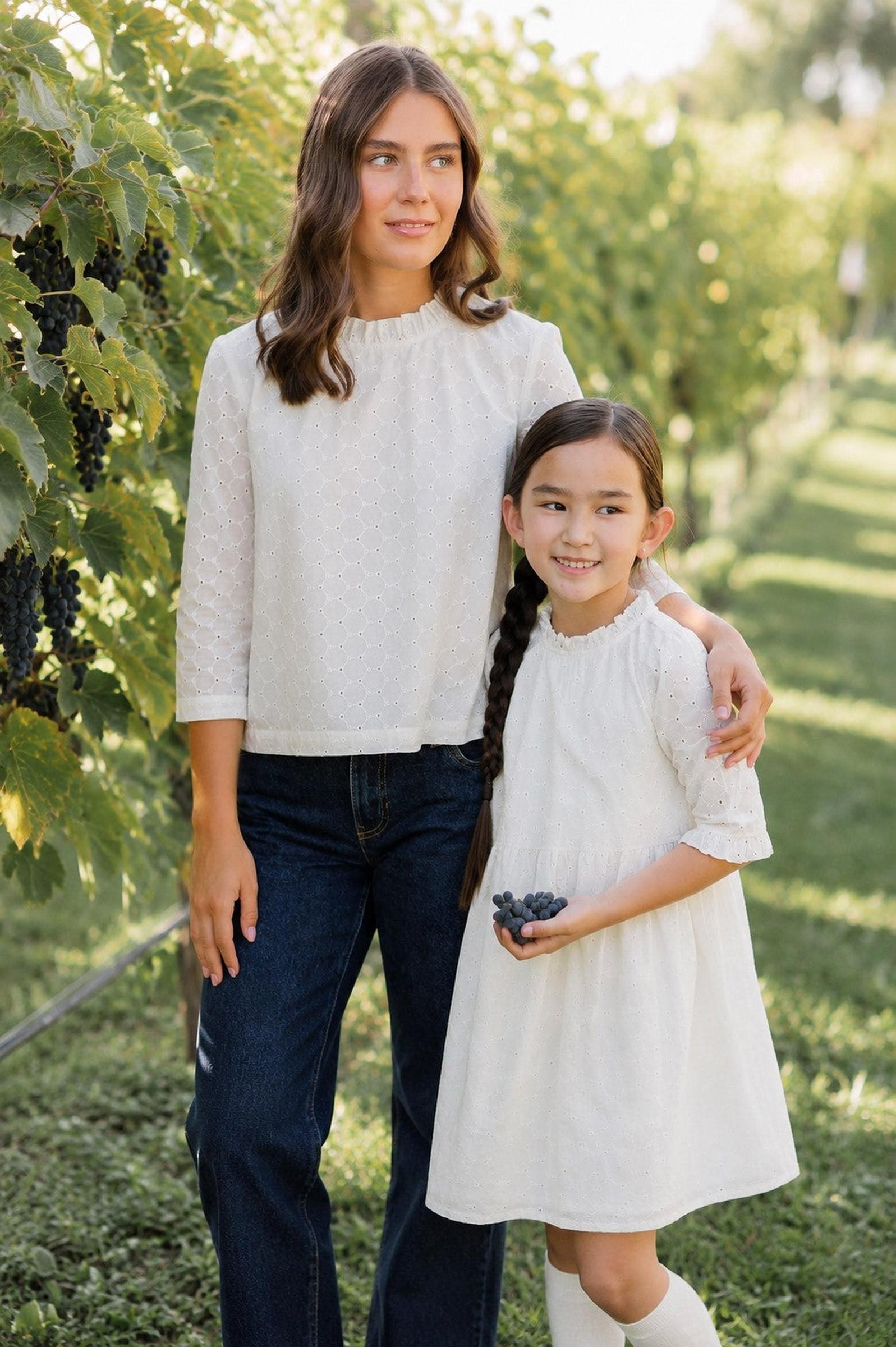 Organic Cotton Ruffle Neck Top, Ivory Eyelet, Women, Family Matching Outfits