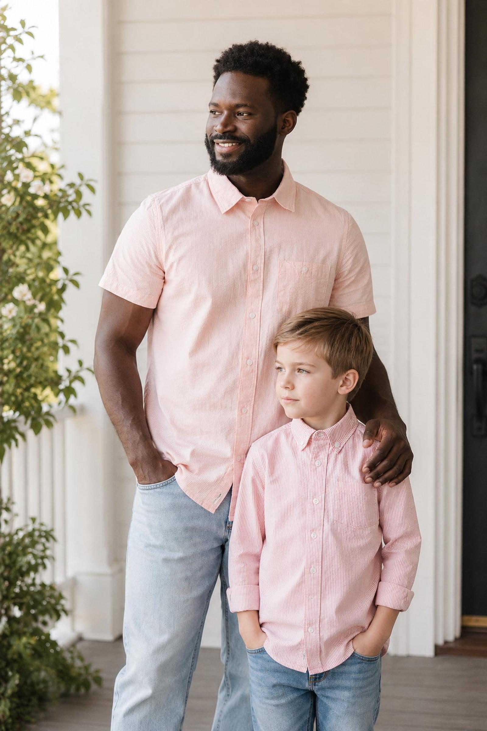 Organic Cotton Seersucker Shirt for Boys, Rose, Sizes 2T-18, Family Matching Outfits