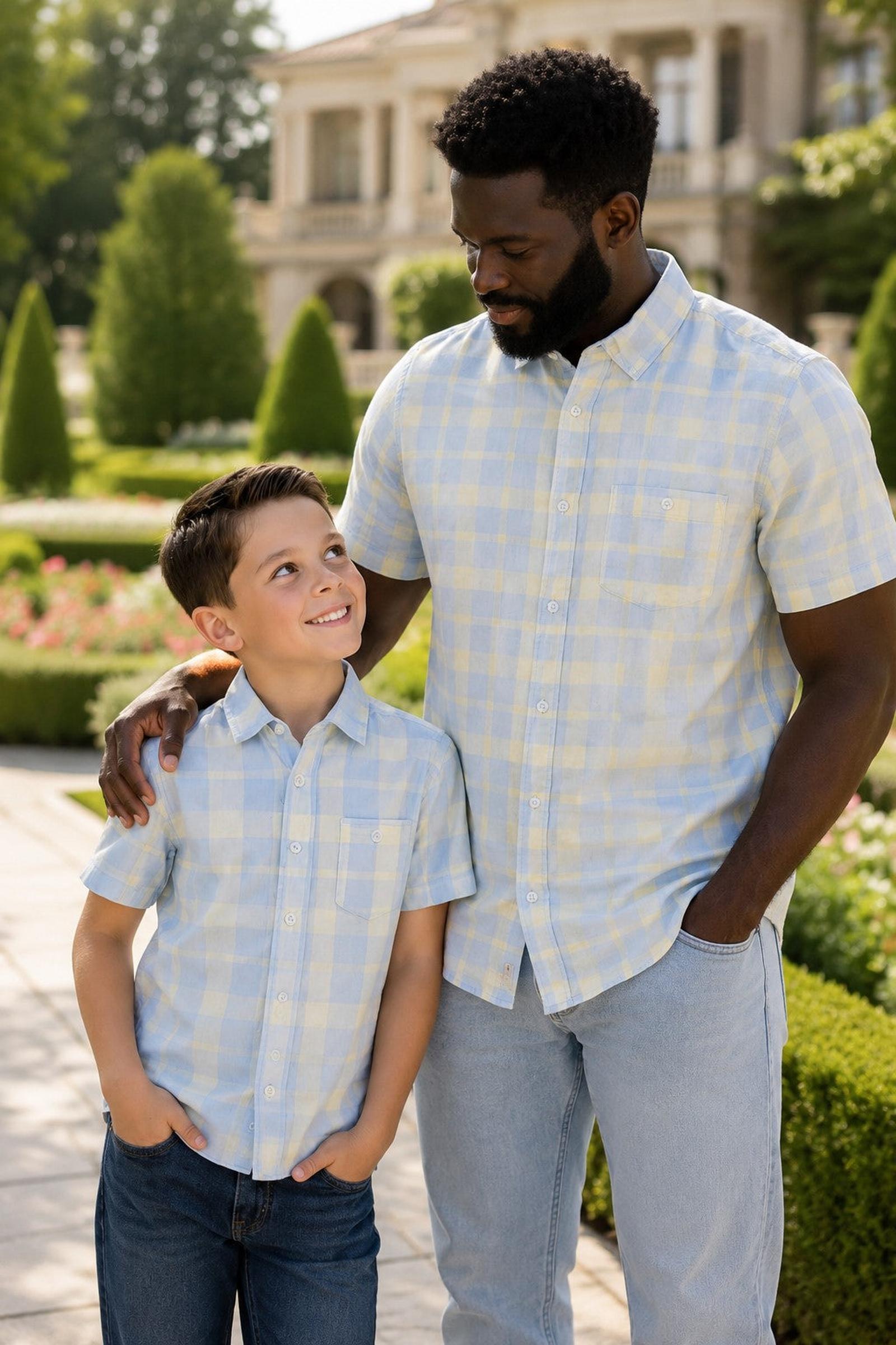 Linen Short Sleeve Shirt for Boys, Sunlit Plaid, Sizes 2T-18, Family Matching Outfits