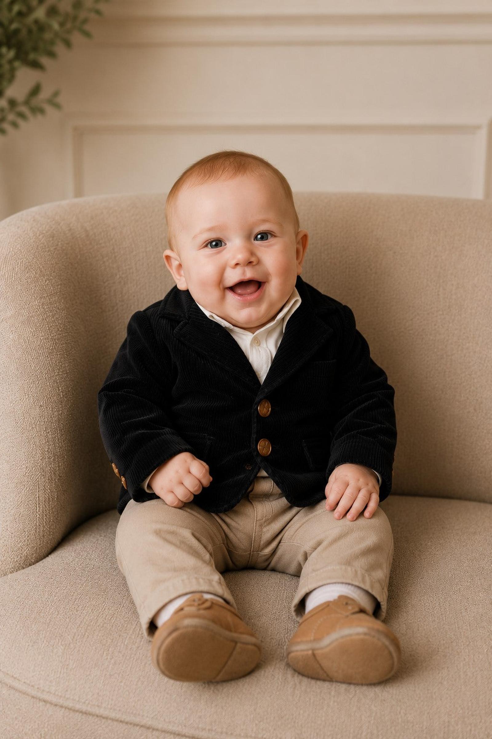 Organic Cotton Corduroy Blazer for Boys, Black with Elbow Patches, Toddler & Kids, Family Matching Outfits
