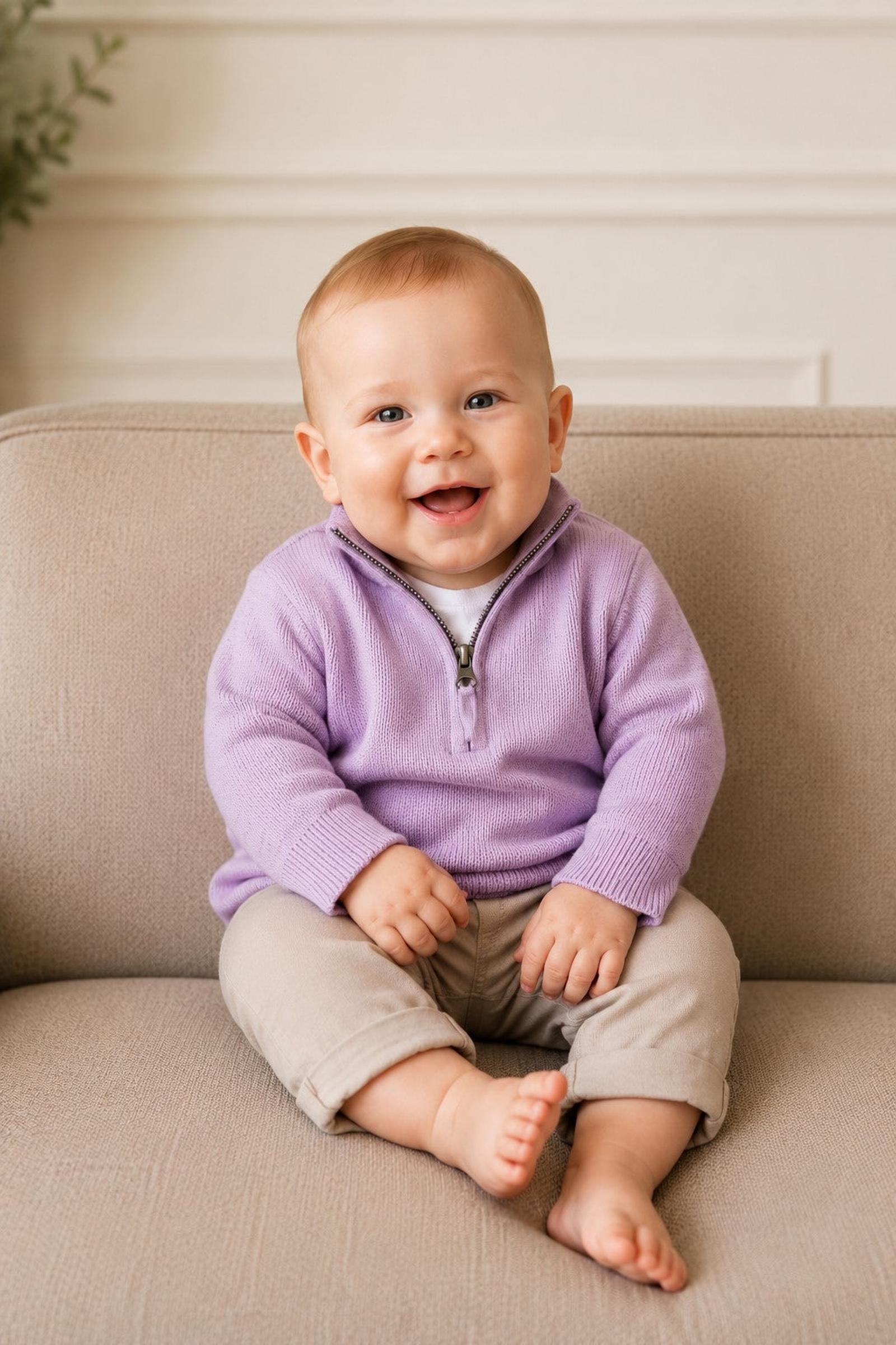 Organic Cotton Fine Gauge Half Zip Sweater, Lavender, Baby, Family Matching Outfits