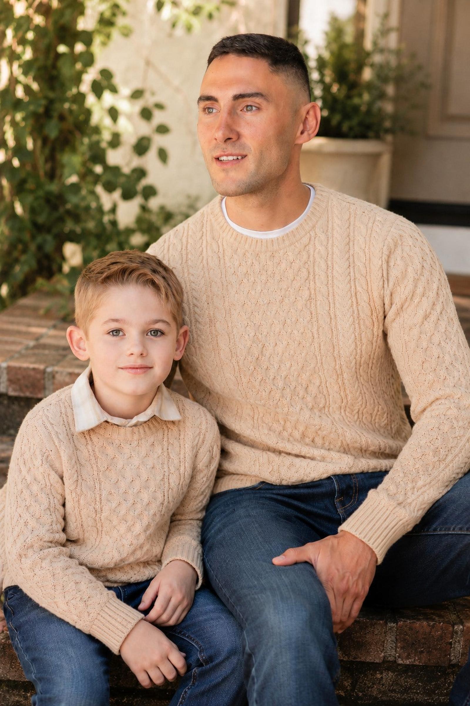Organic Cotton Fisherman Sweater, Natural Fleck, Men, Family Matching Outfits