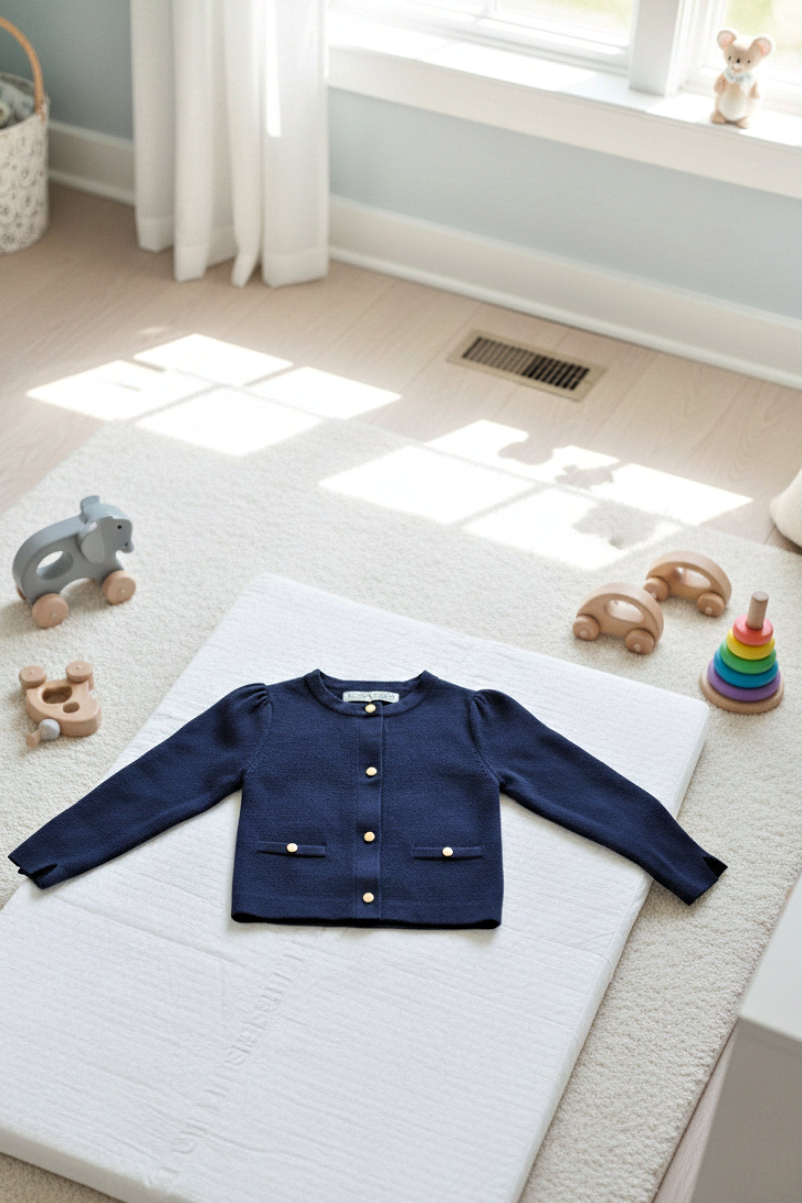 Milano Stitch Button Front Sweater Cardigan, Navy, Baby