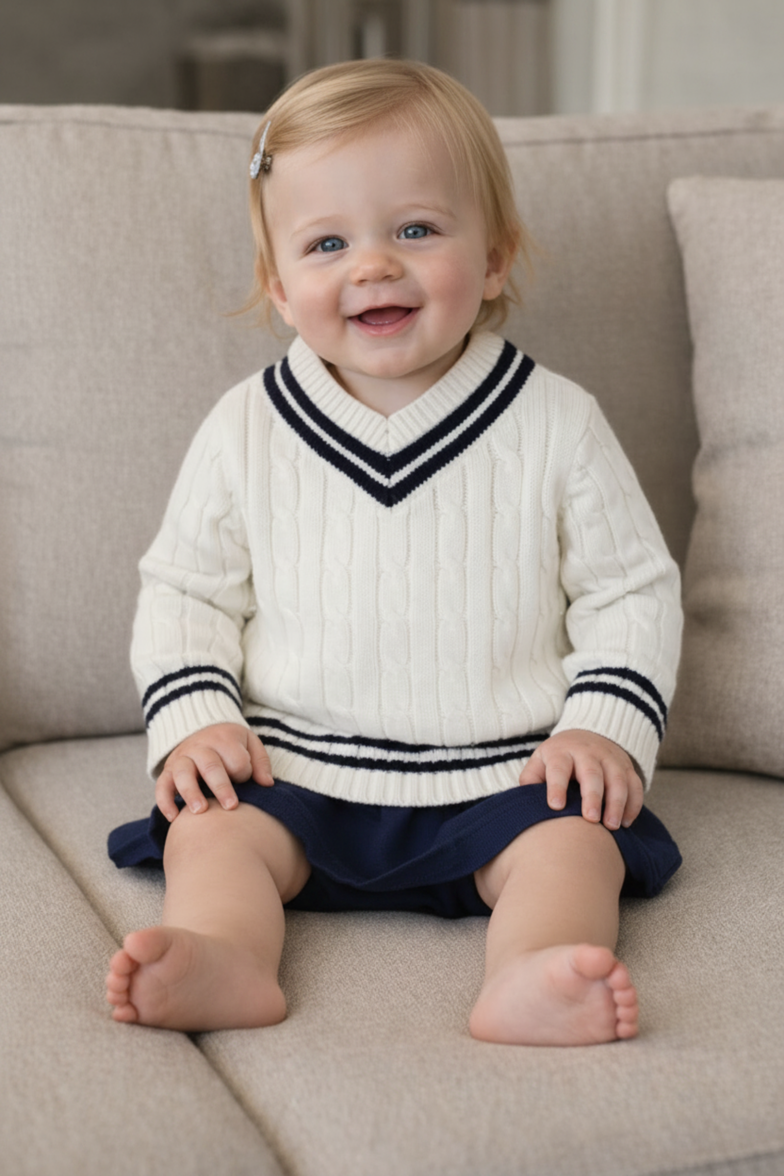 Organic Cotton Ruffle Cuff Cricket Sweater for Baby Girls, White