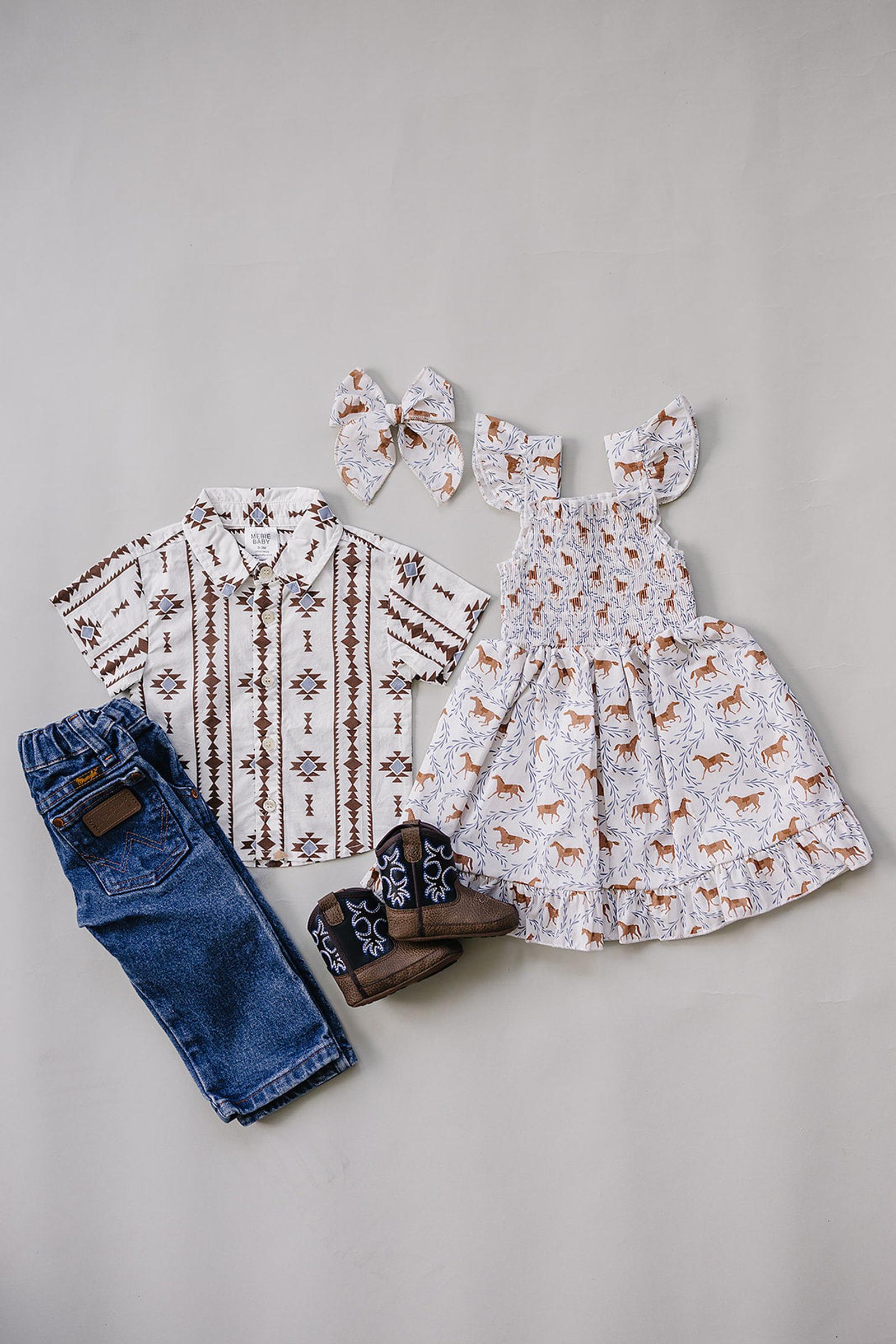 Western Pony Print Smocked Dress for Baby & Kids